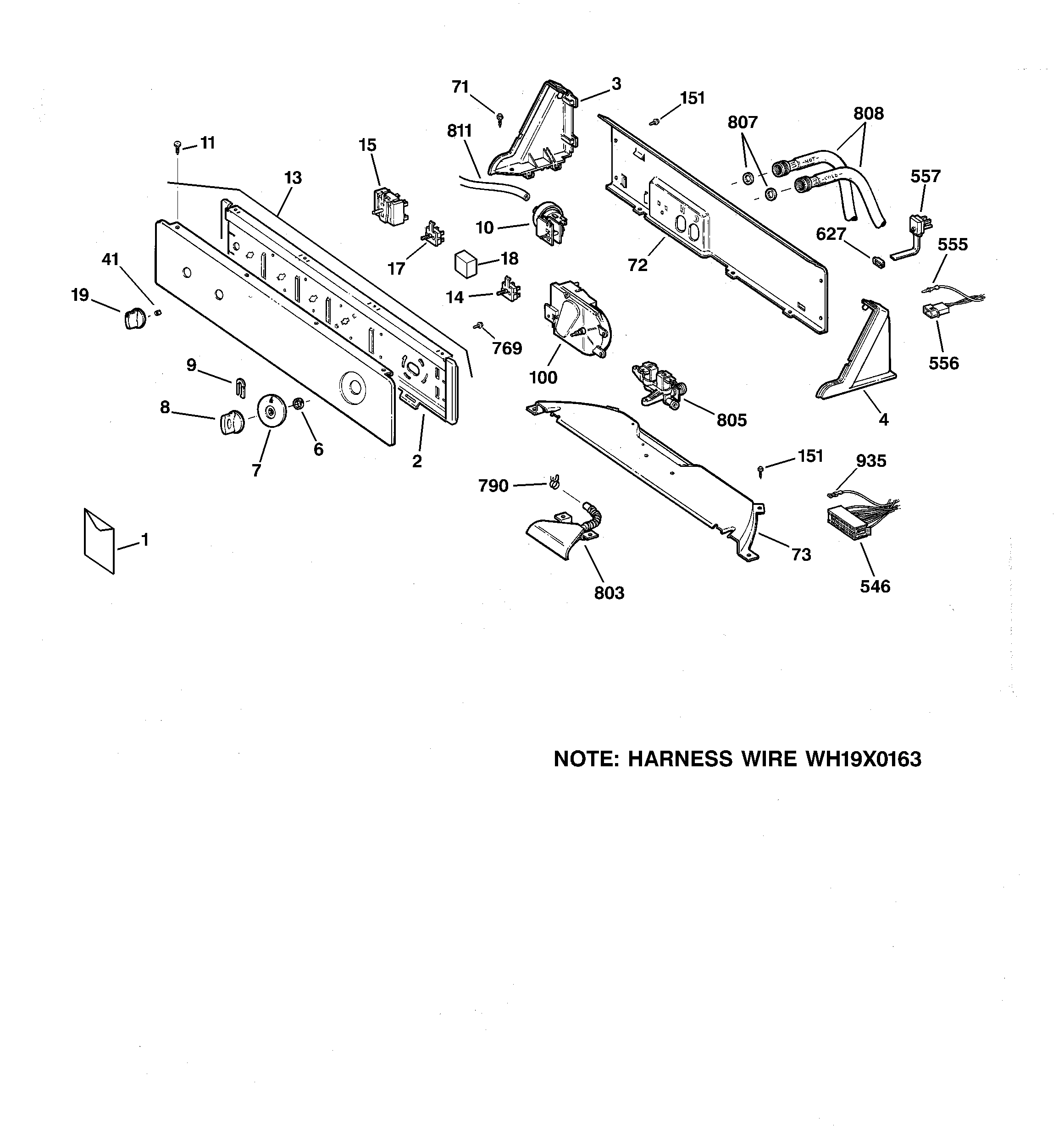 GE WWSR4140W1WW controls & backsplash diagram