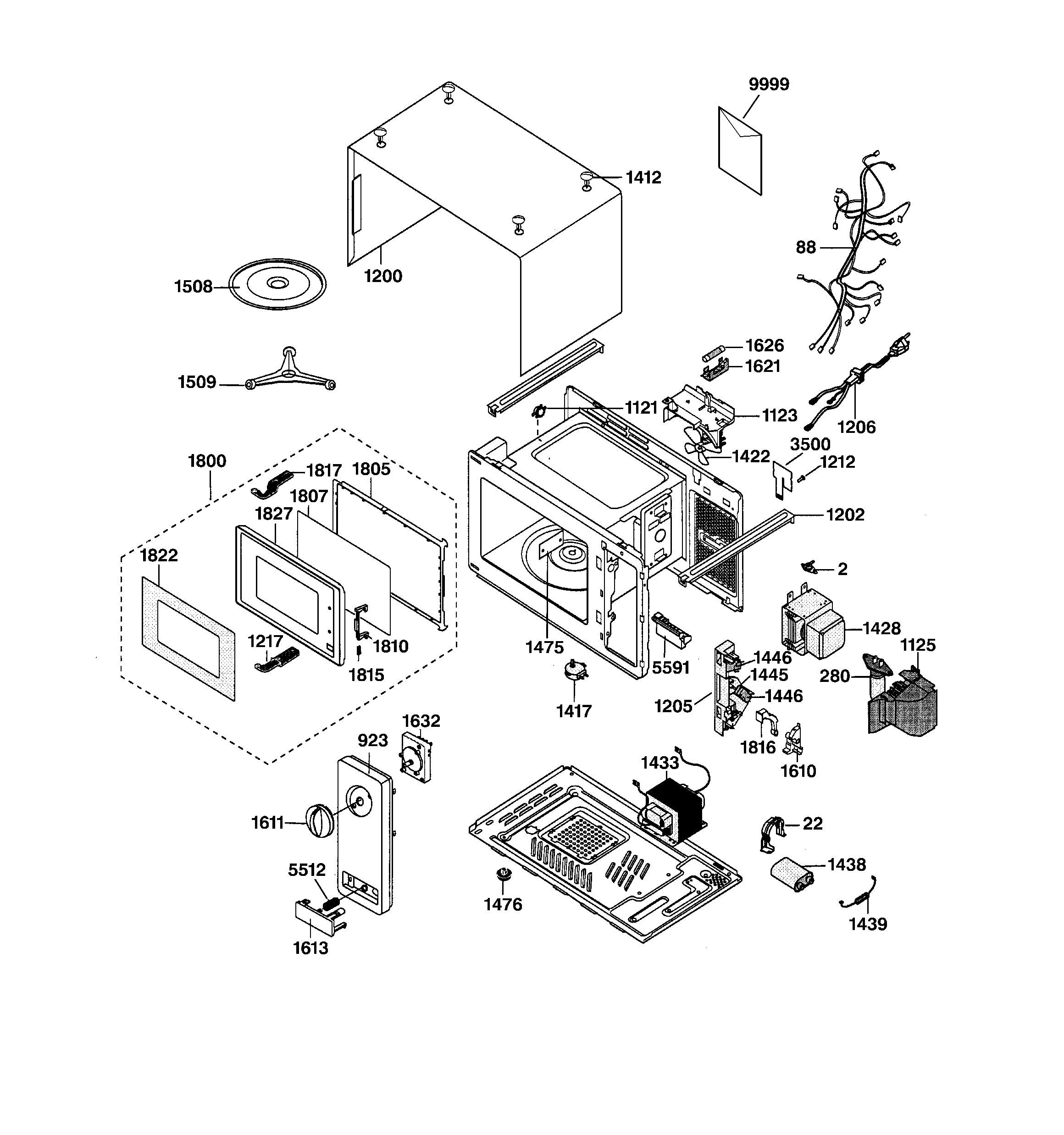 GE JE510WC001 microwave parts diagram