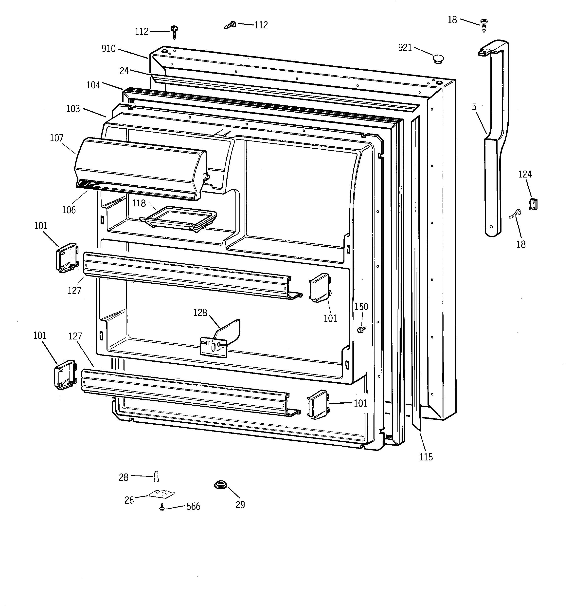 GE TBX18AABQRBB fresh food door diagram