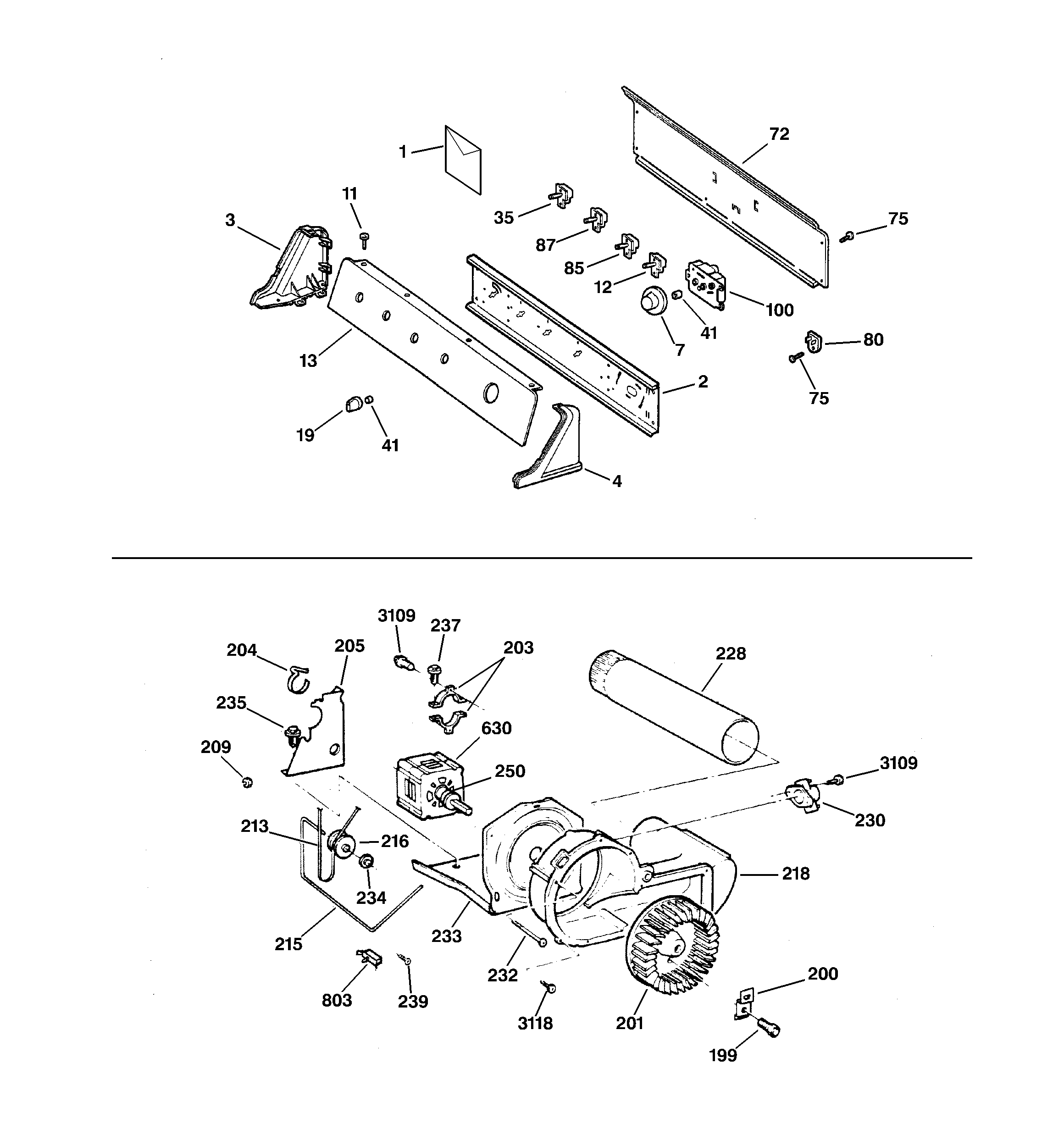 GE DBB3300EA0WW backsplash, blower & motor diagram