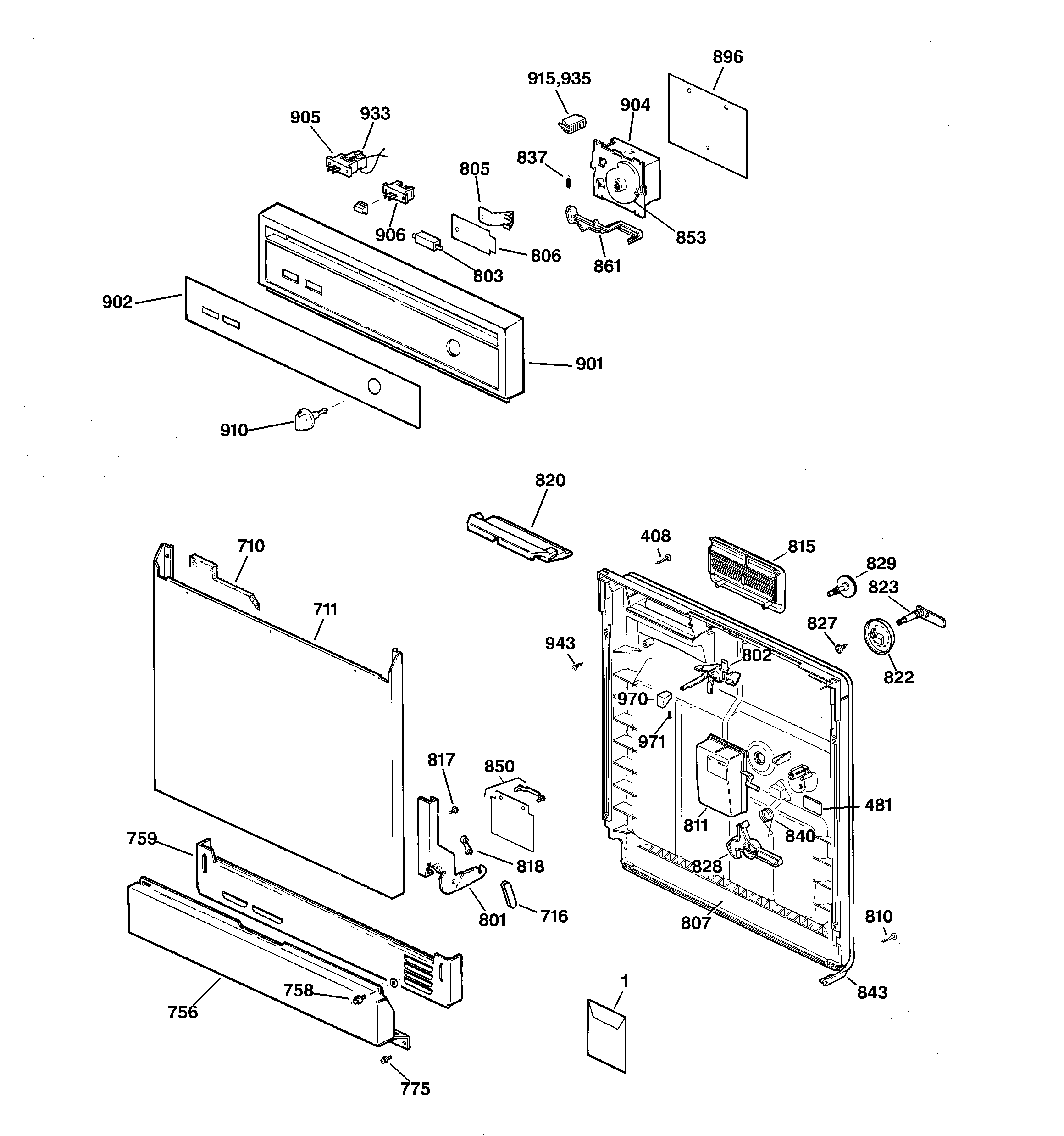 GE GSD2201F00WH escutcheon & door assembly diagram