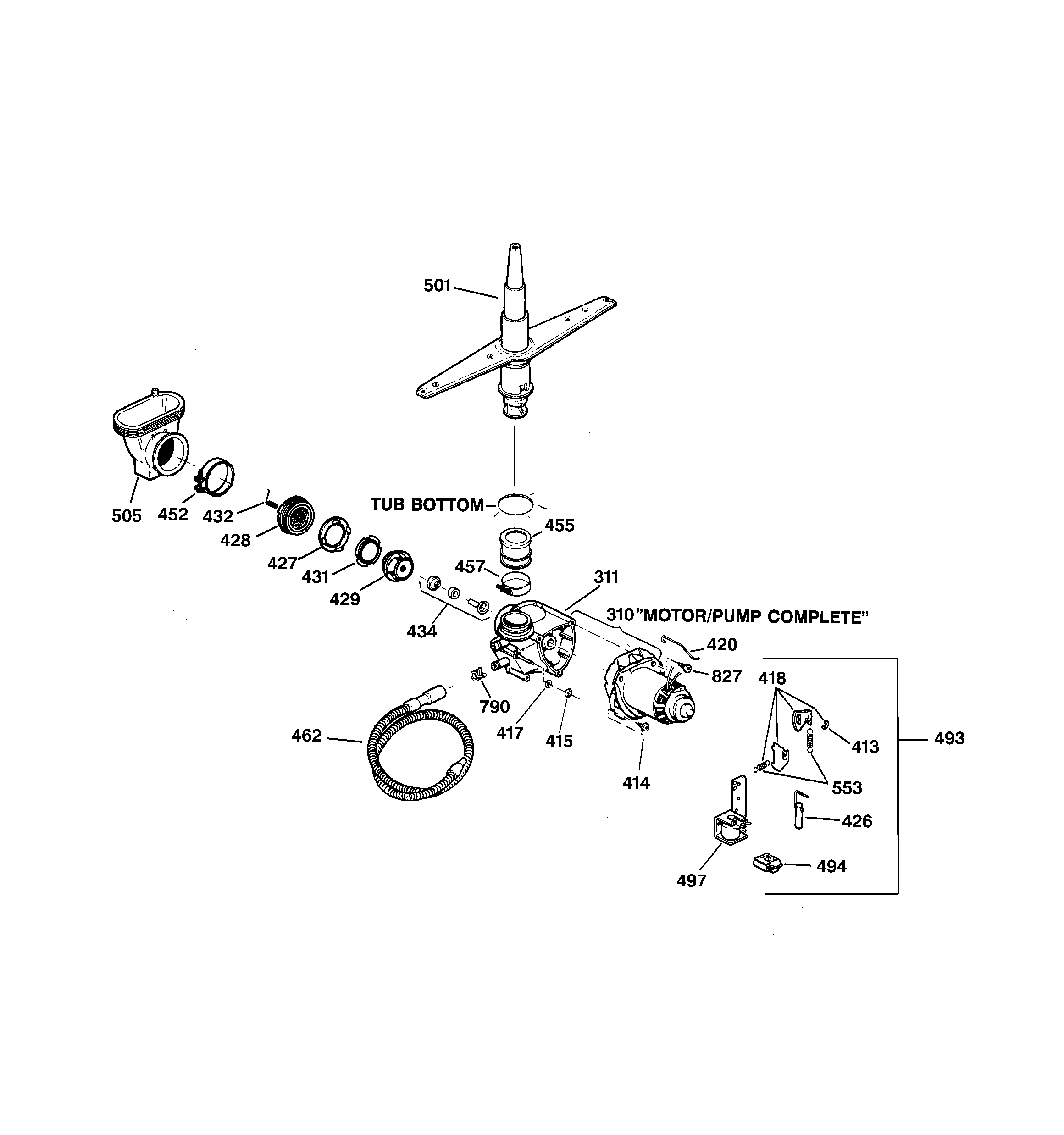 GE GSD2201F00WH motor-pump mechanism diagram
