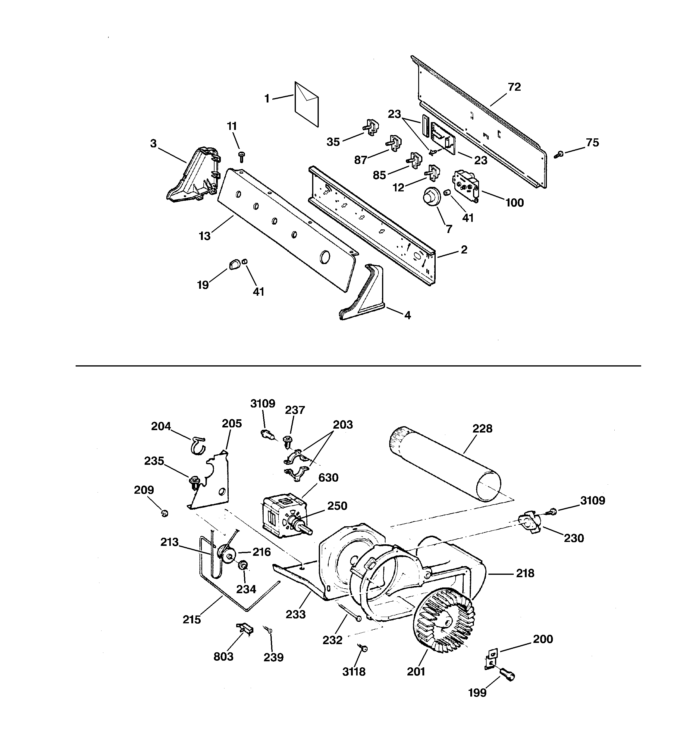 GE DWSR485EA0WW backsplash, blower & motor diagram