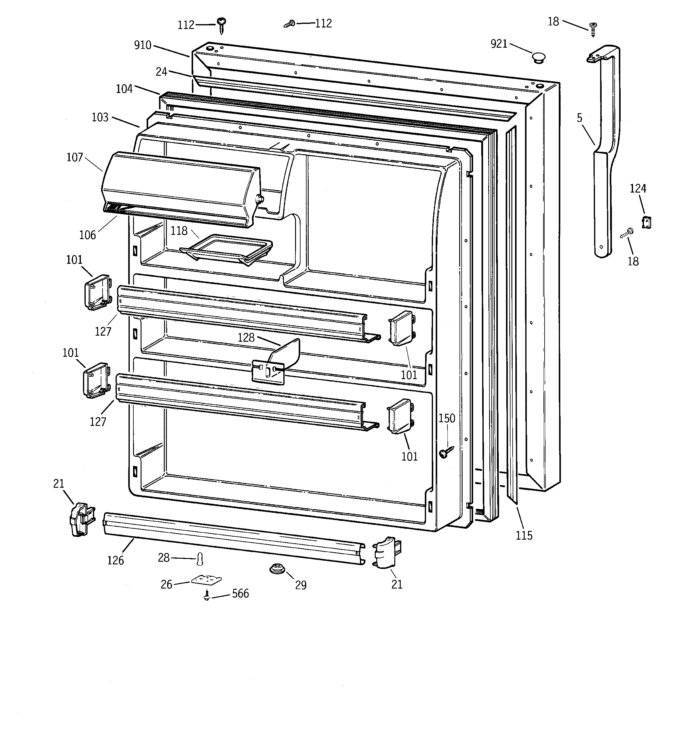 GE TBX21AABRRBB fresh food door diagram