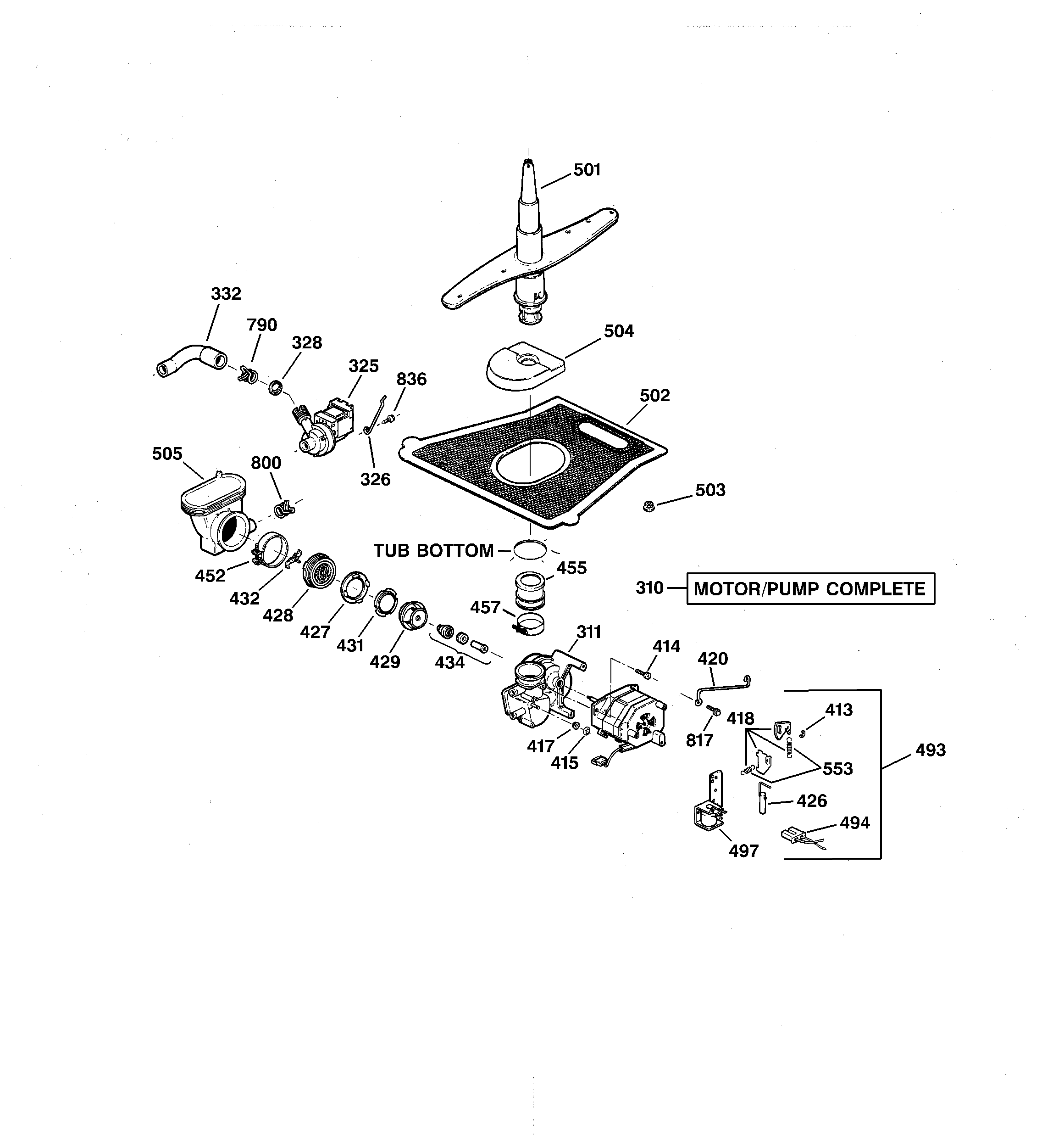 GE GSDL132F00WW motor-pump mechanism diagram