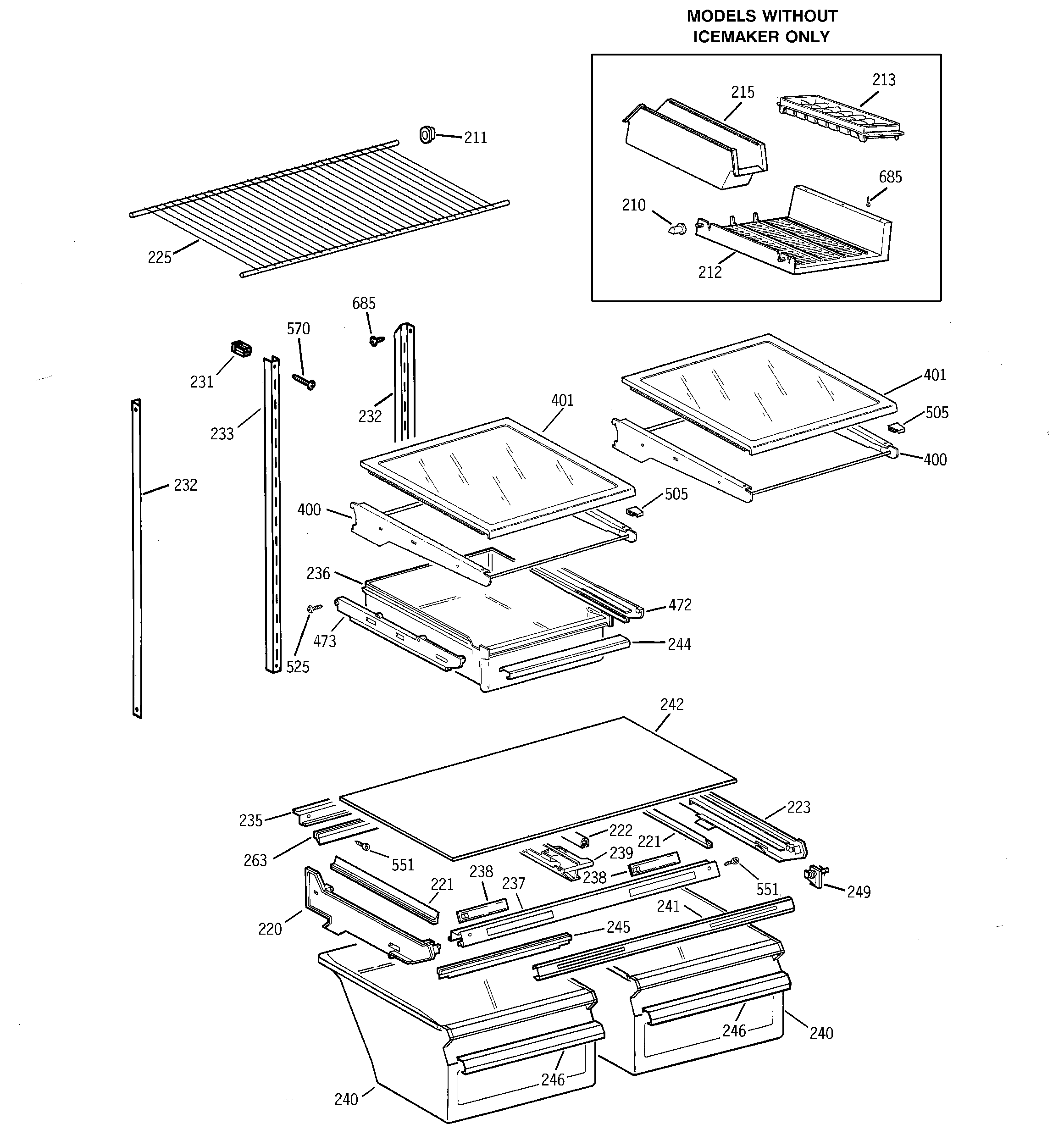 GE ERT2021DARAA shelves & drawers diagram