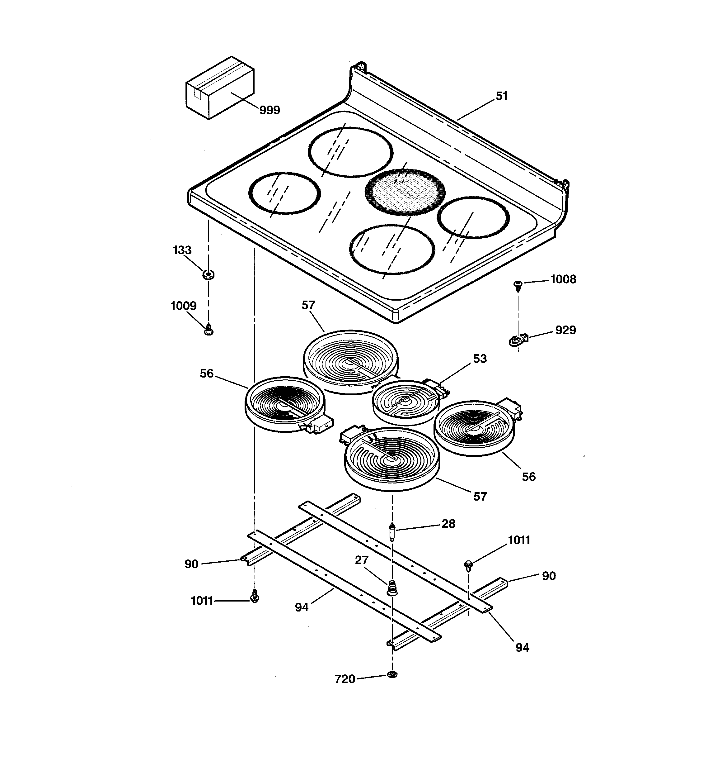 GE JBP70BC1WH cooktop diagram