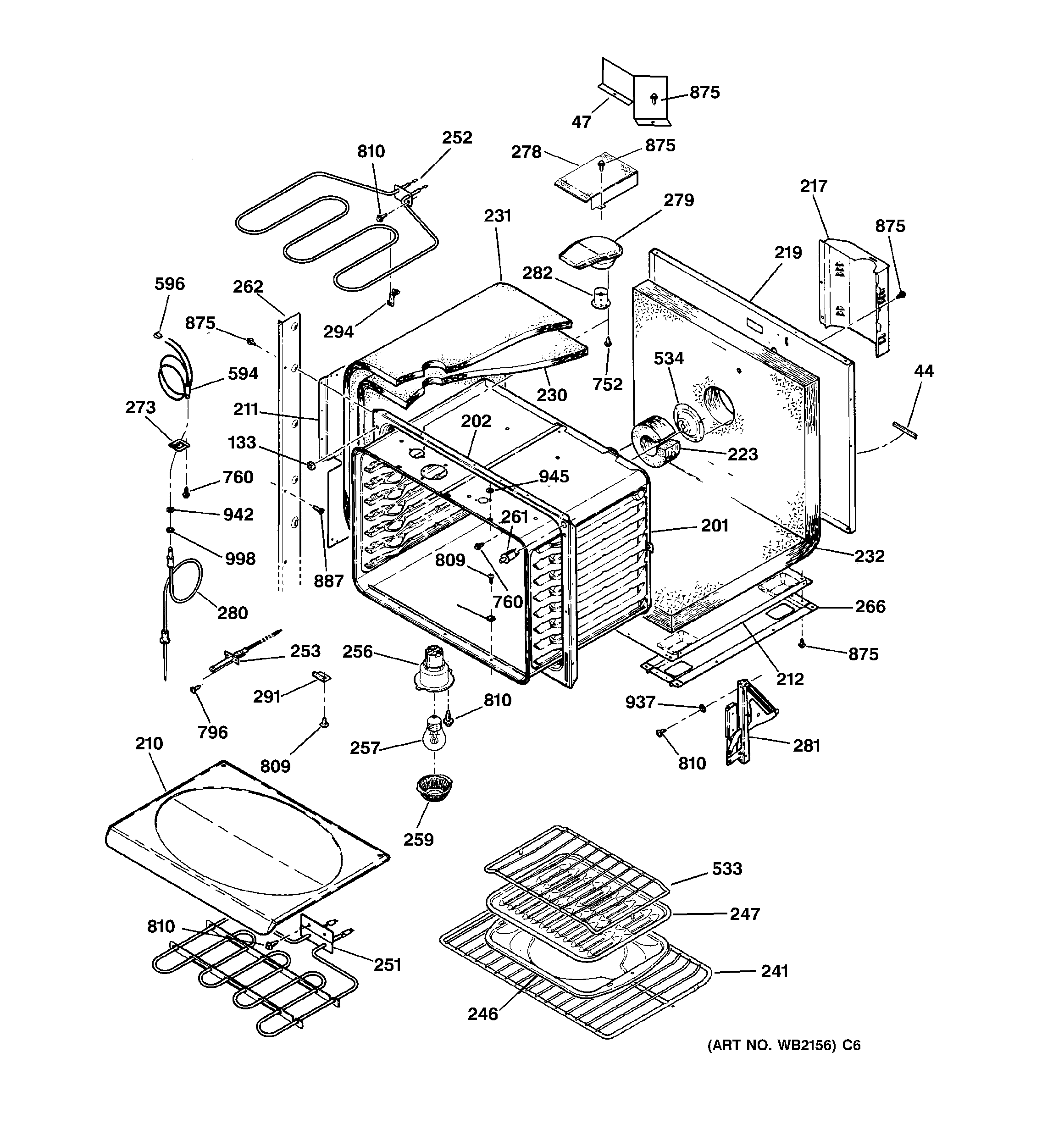 GE ZET757WA3WW upper body parts diagram