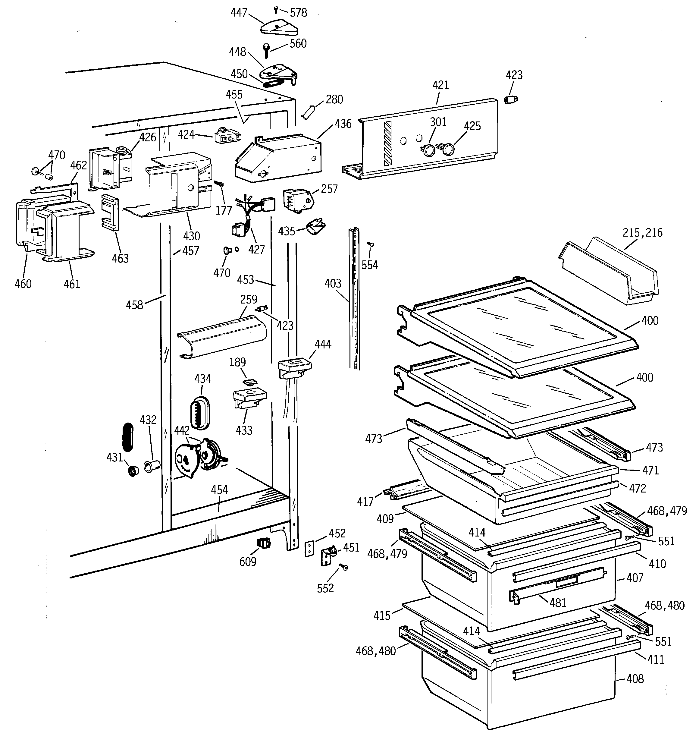 GE TFK22KADAAA fresh food section diagram