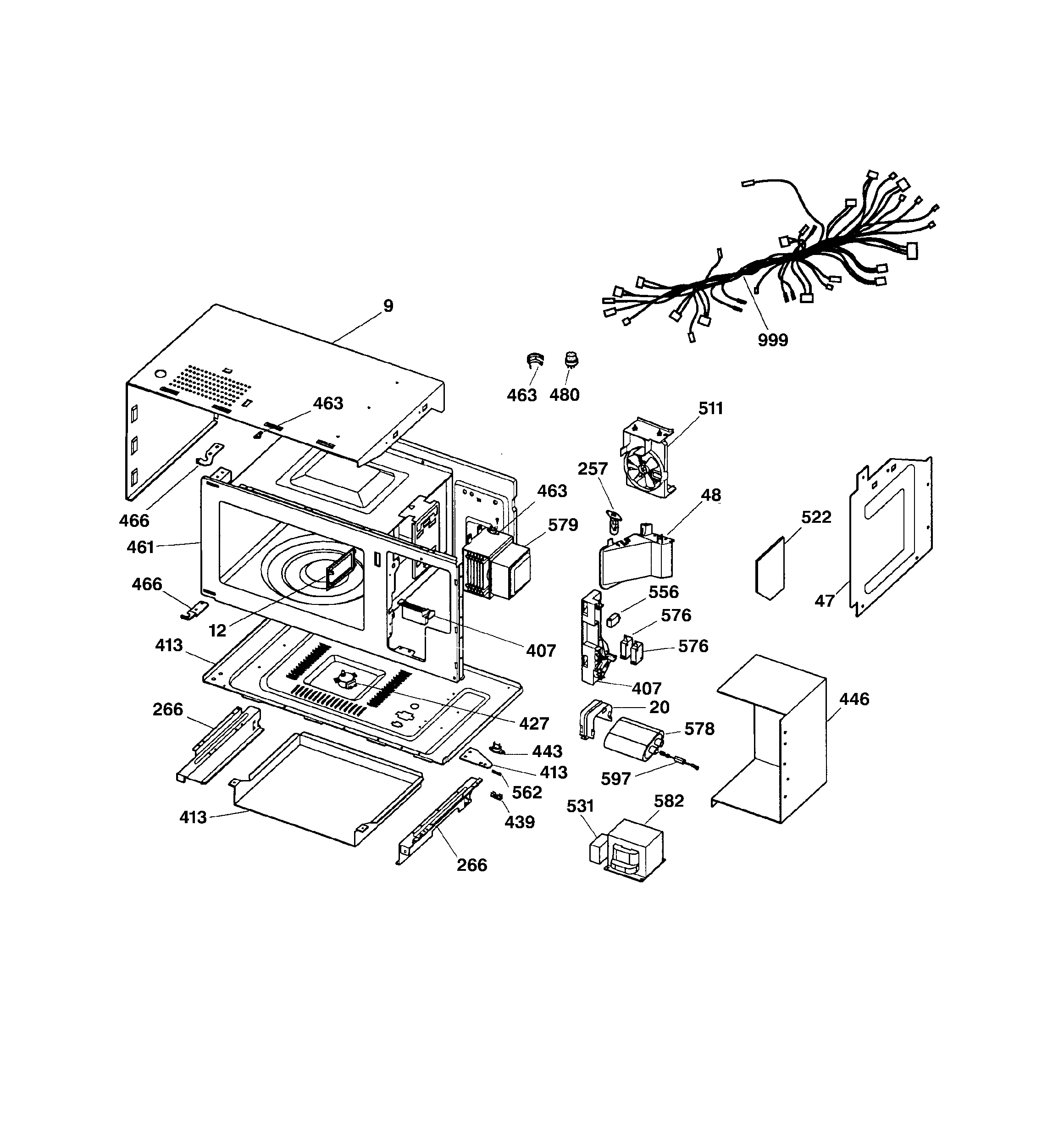 GE JTP95WA3WW microwave body diagram