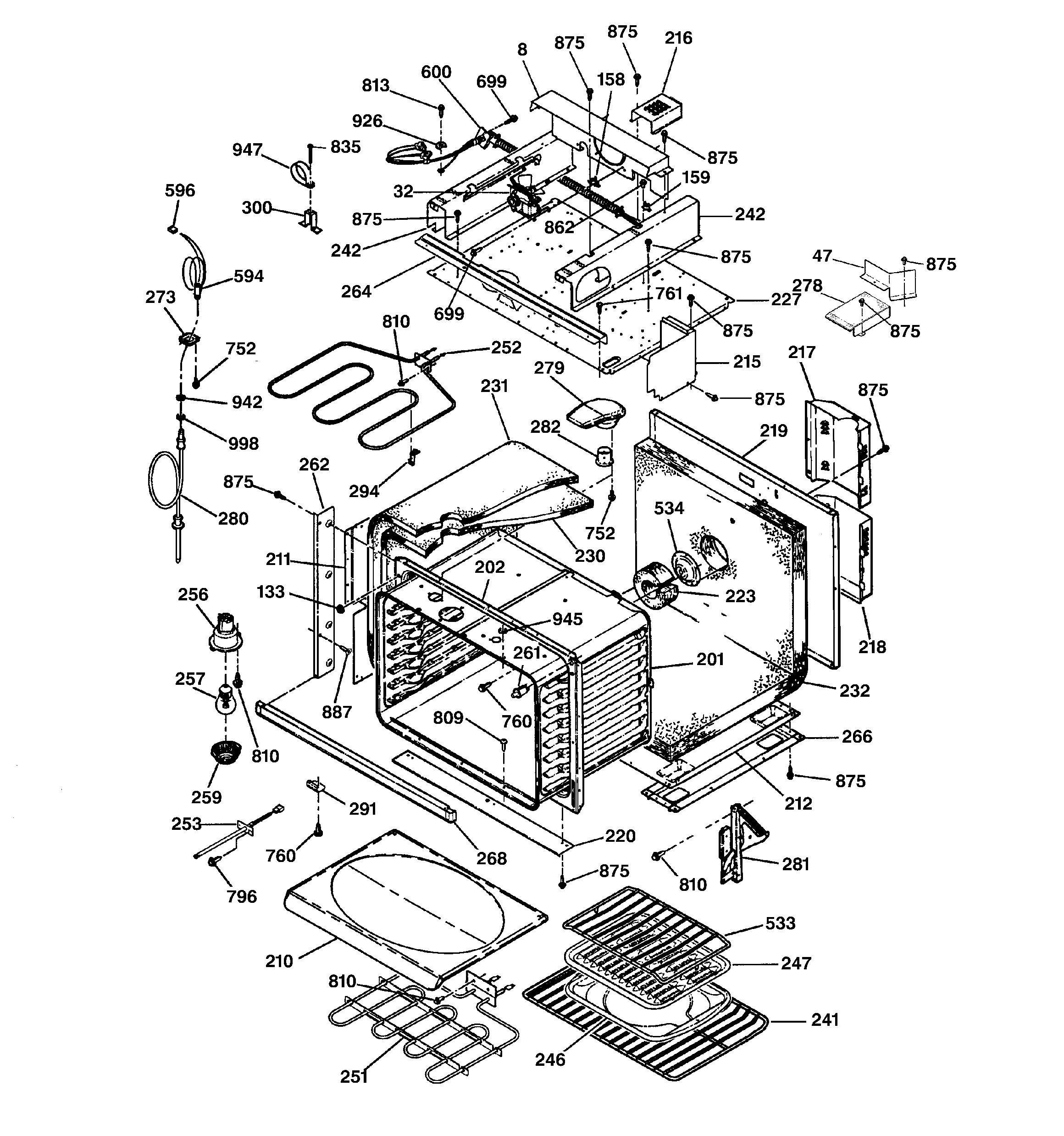 GE JTP95WA3WW body with microwave support diagram