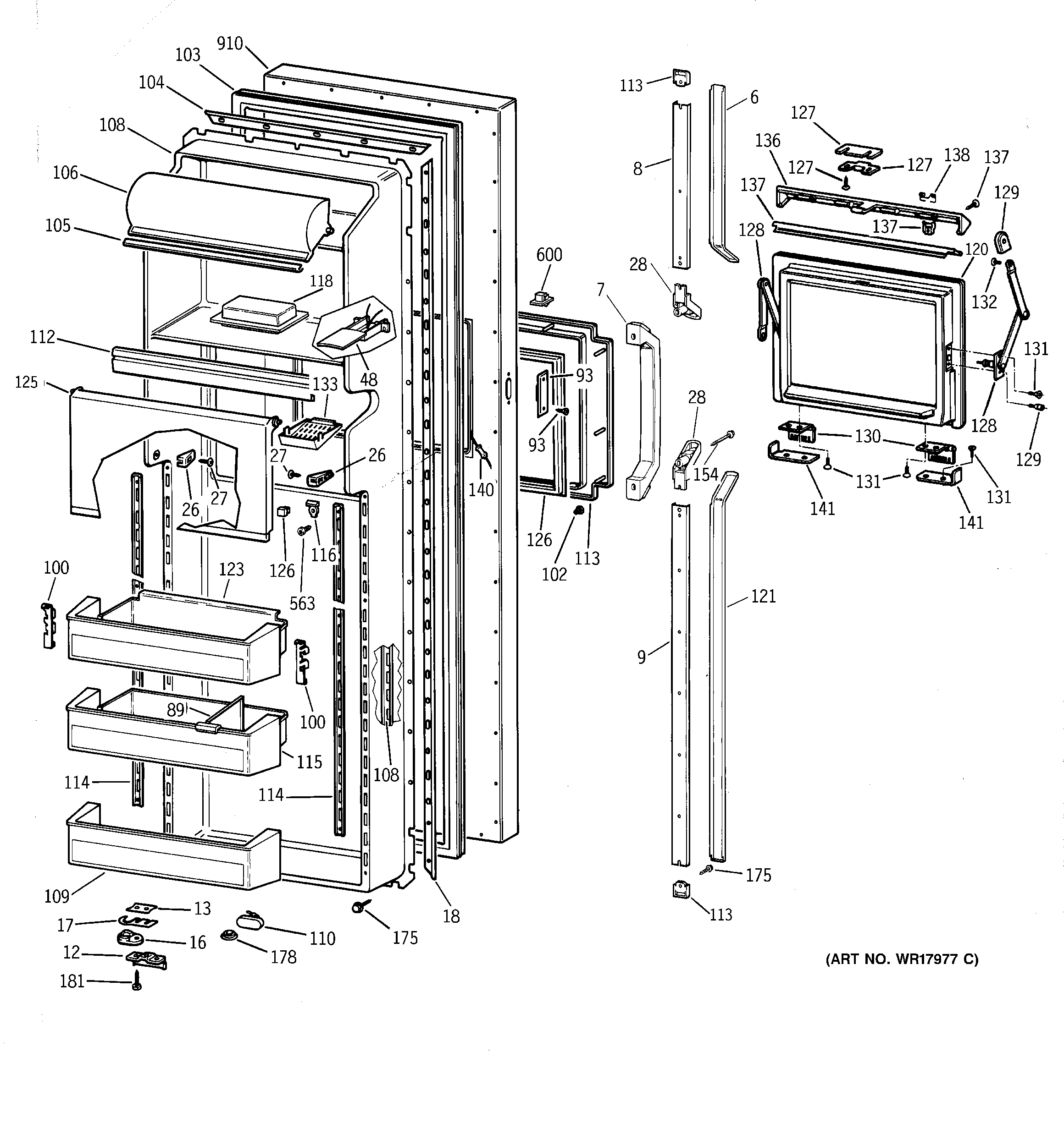 GE TFCW27FRBWH fresh food door diagram