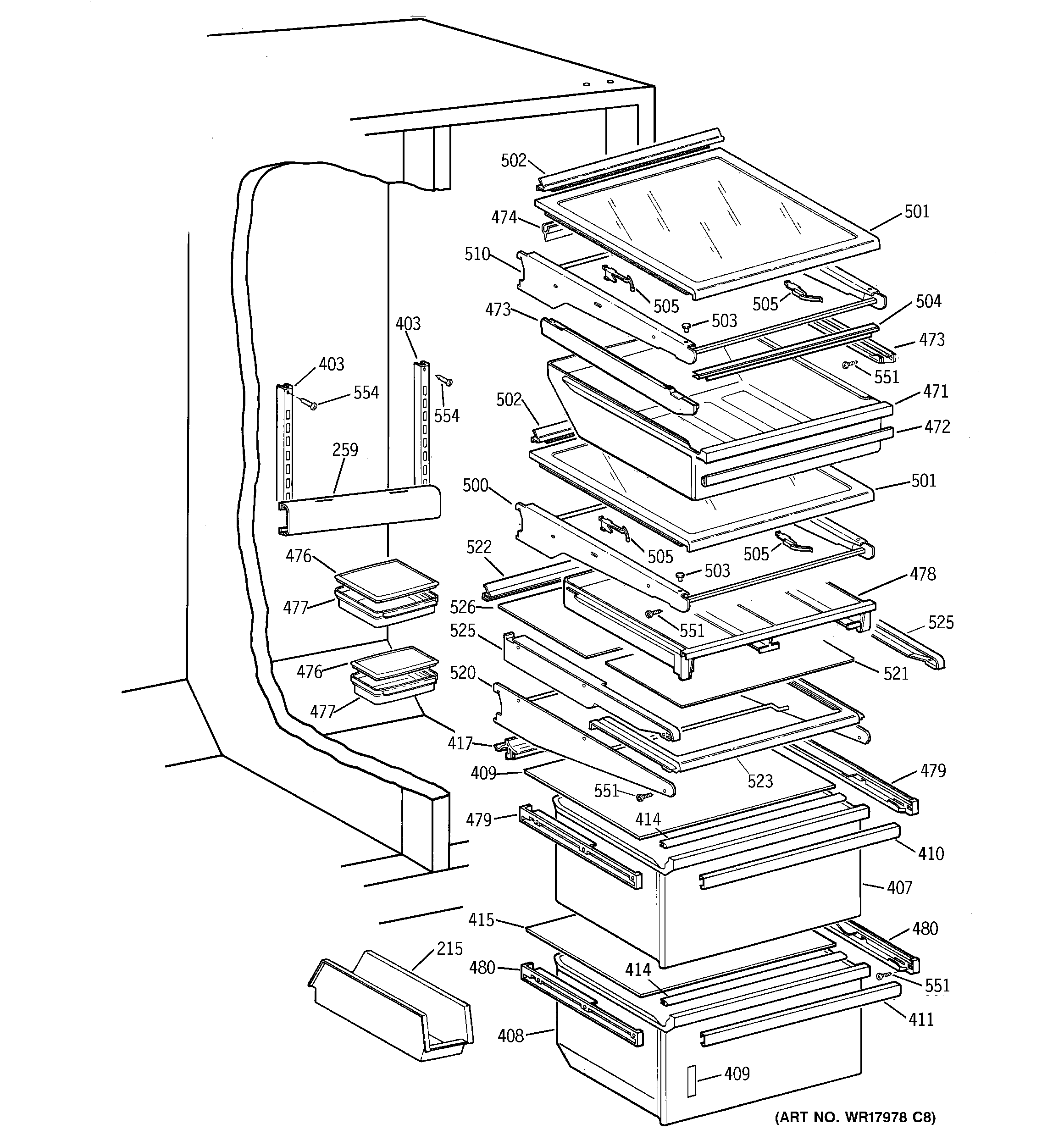GE TFEA27FPAAD shelves & drawers diagram