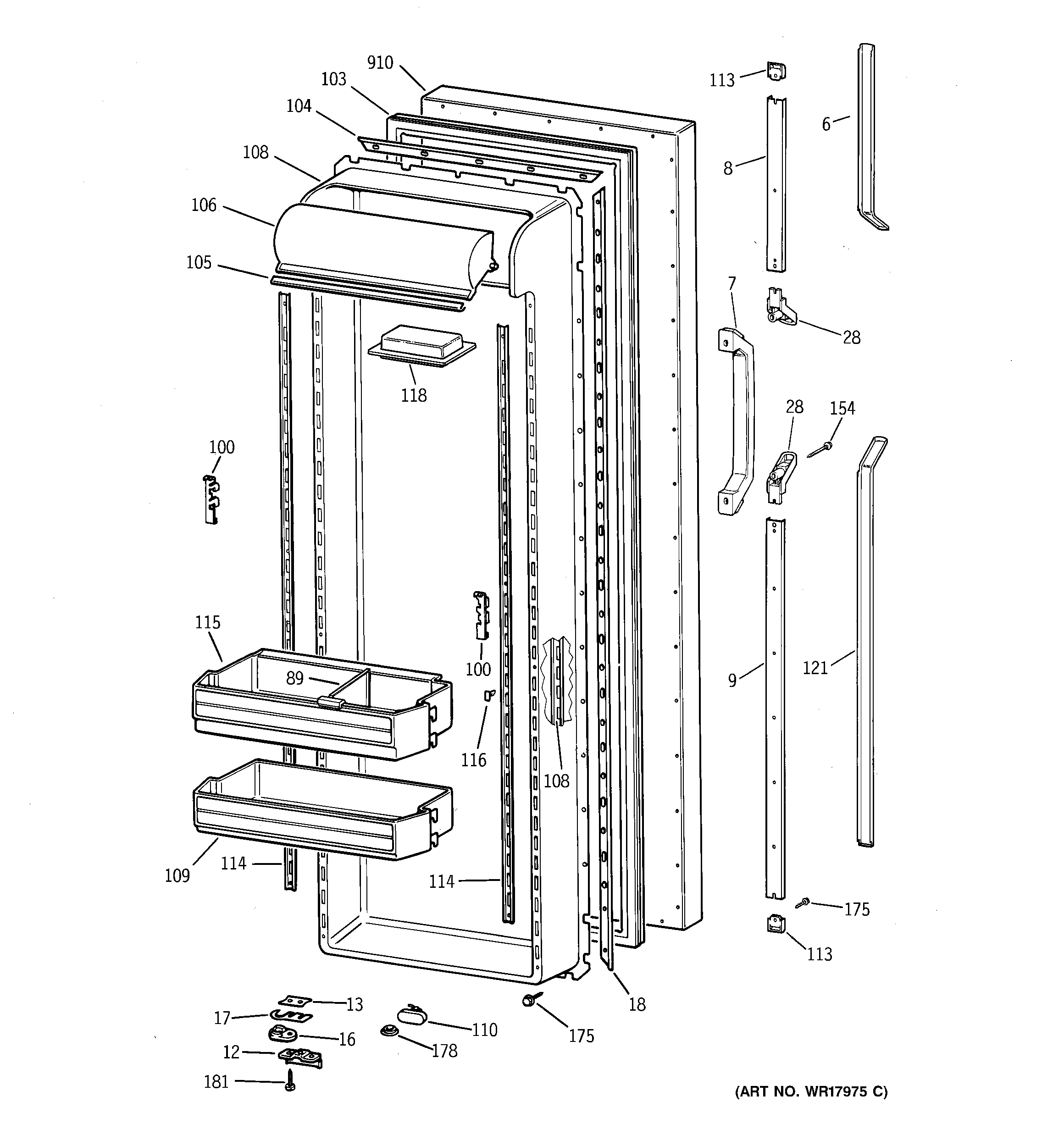 GE TFEA27RRAAD fresh food door diagram