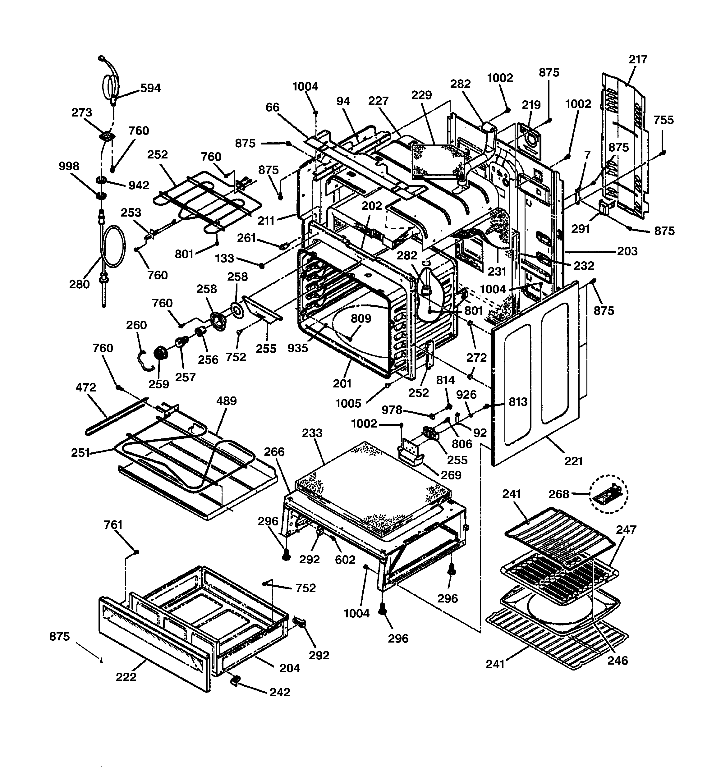 GE JB940AB4AA body & drawer parts diagram