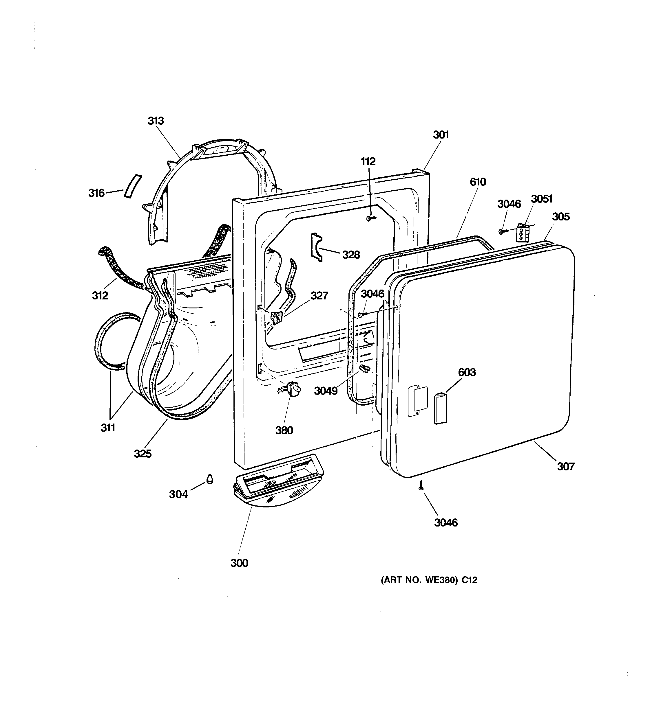 GE DSXR453GV2WW front panel & door diagram