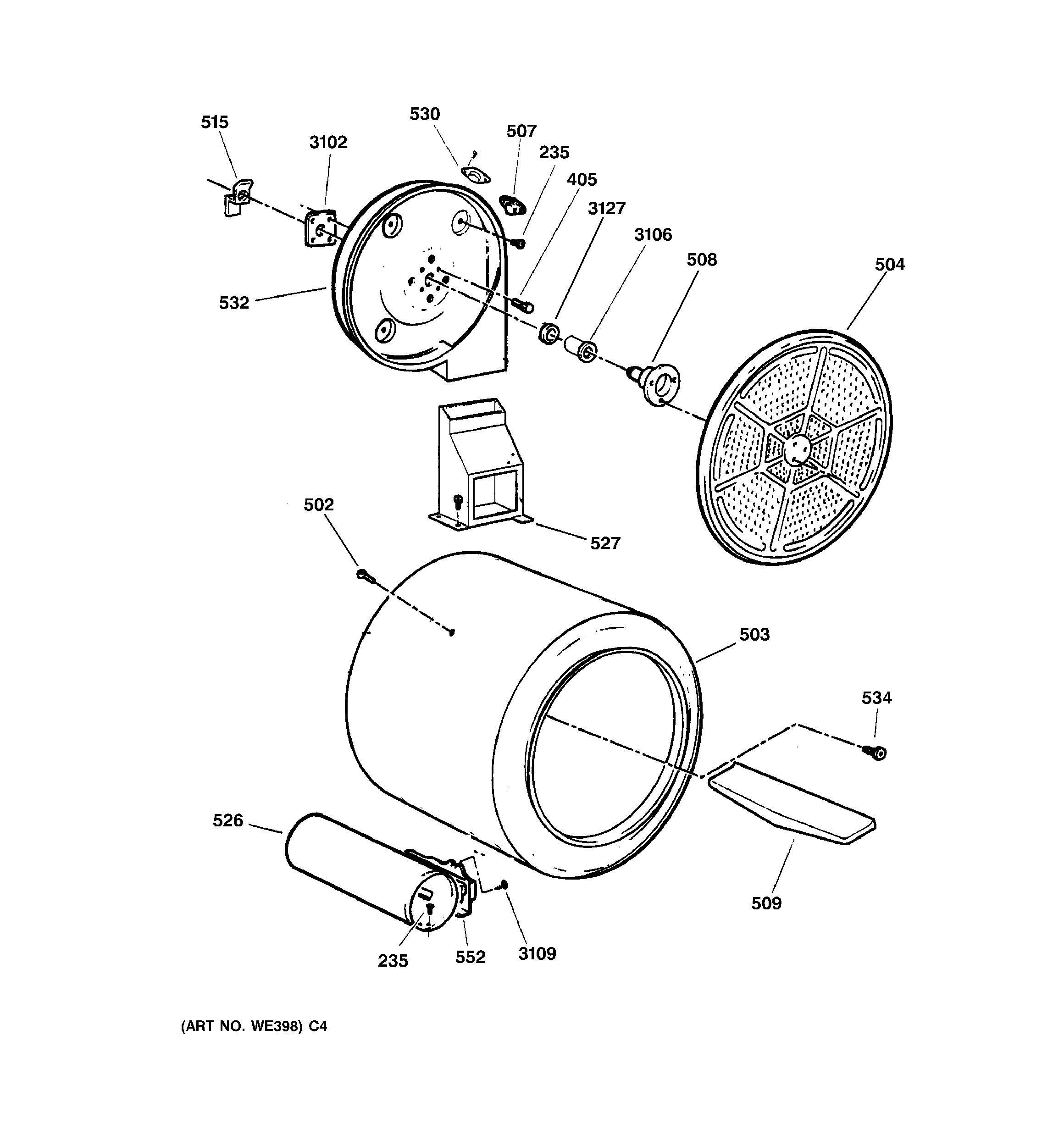 GE DSXR453GV2WW drum diagram