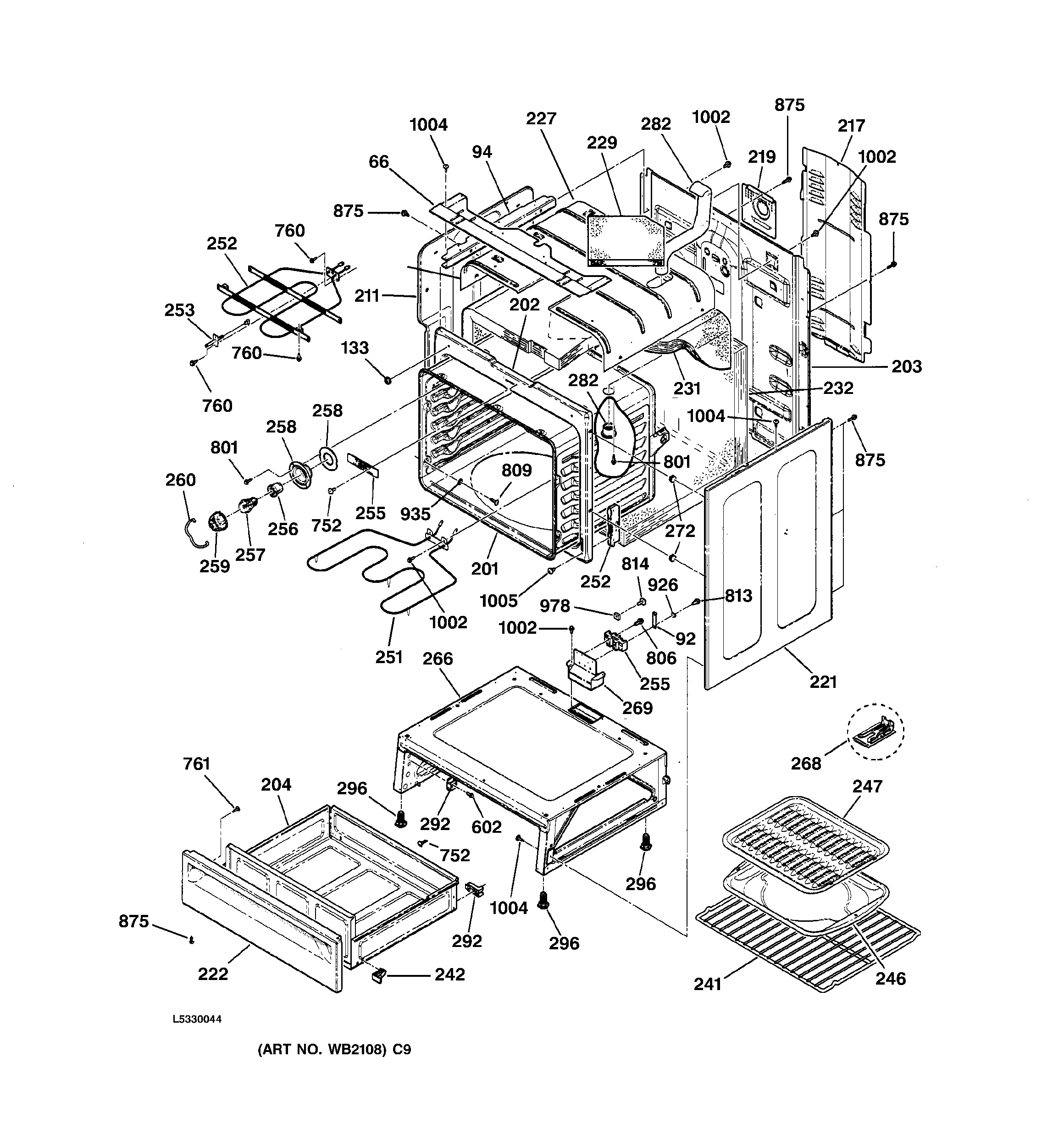 GE JBP78WXB4WW body & drawer parts diagram
