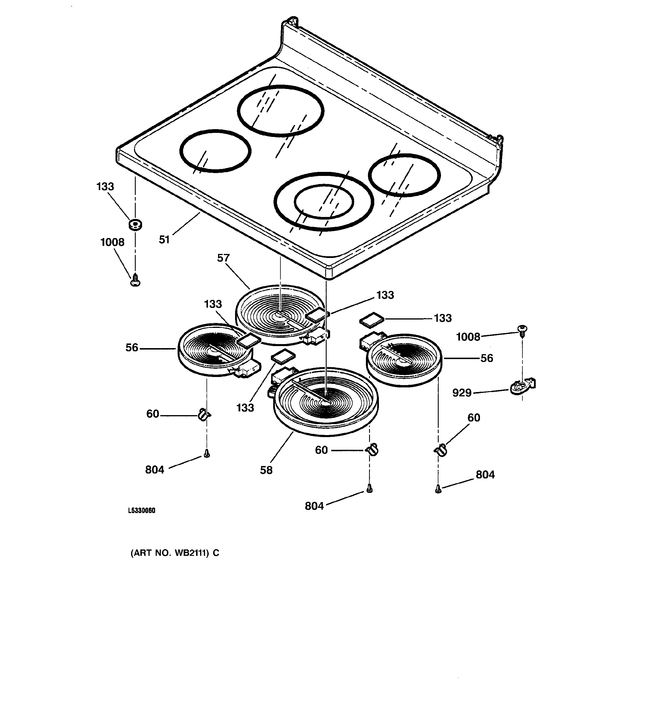 GE JBP78WB4WW cooktop diagram