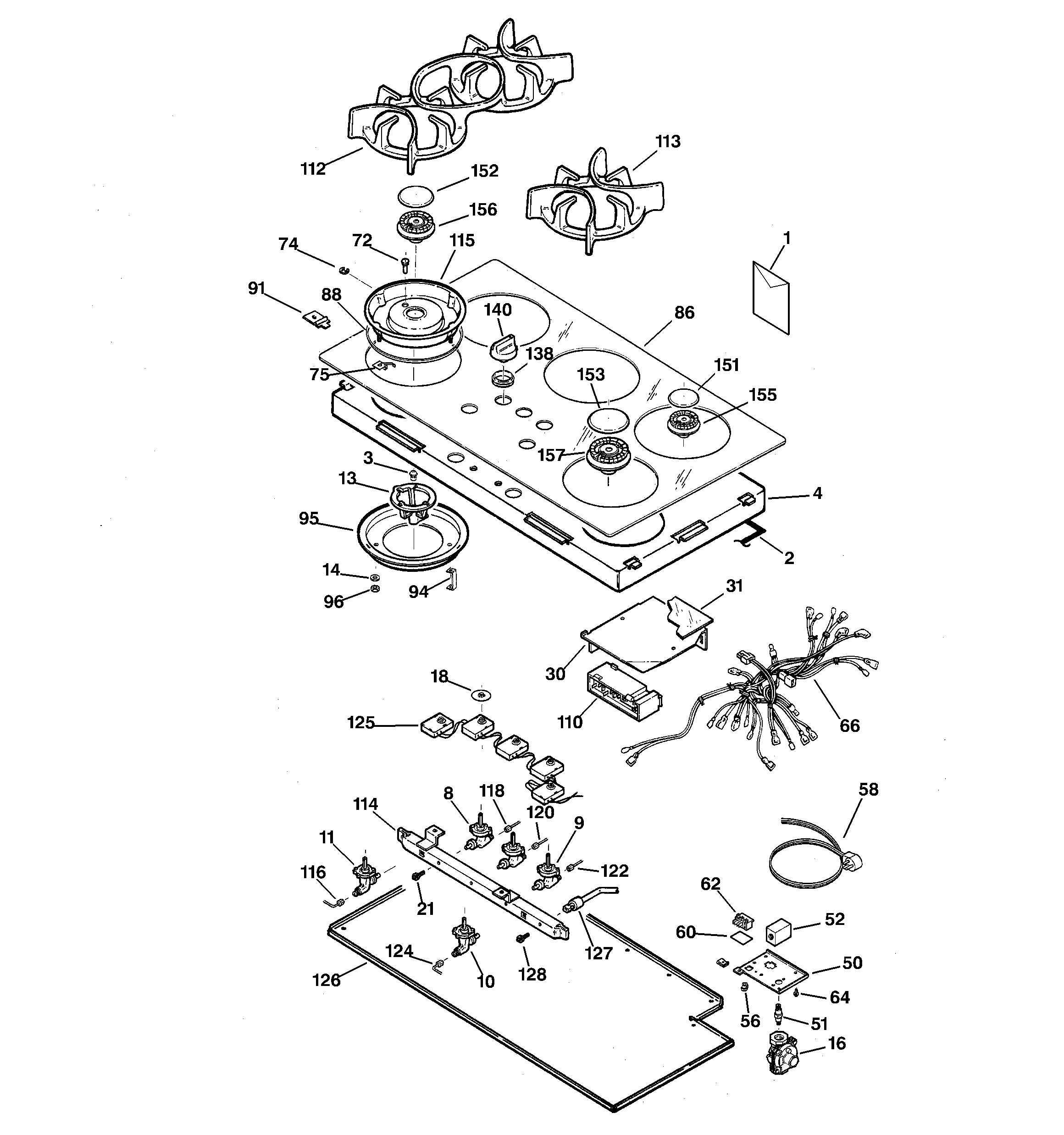 GE ZGU3650BB0BG cooktop diagram