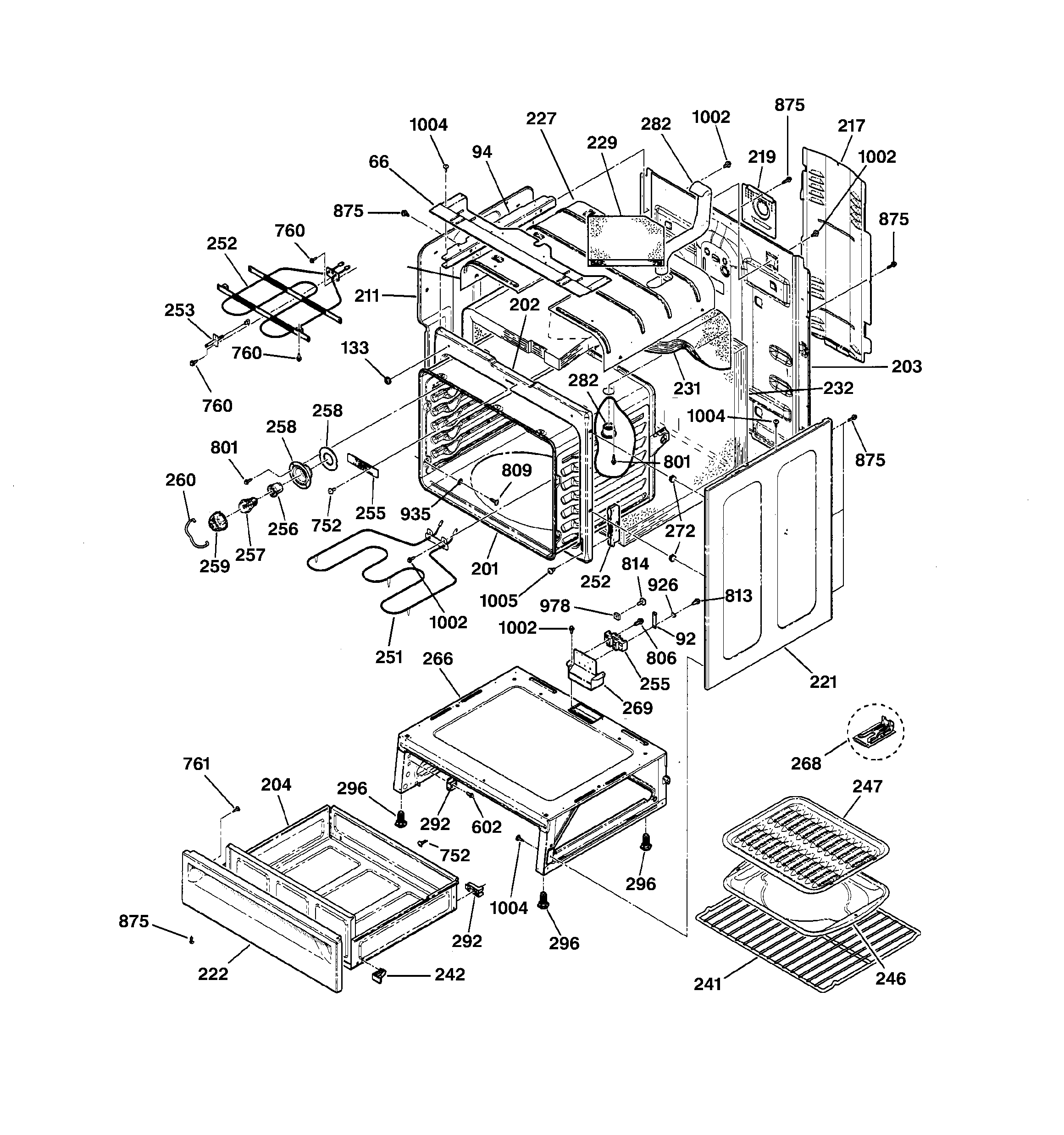 GE JBP66BB4WH body & drawer parts diagram