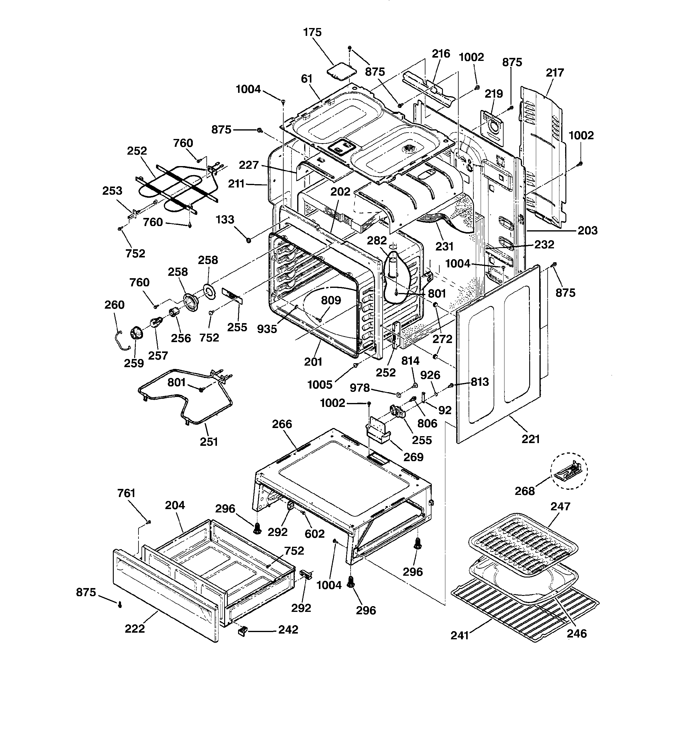 GE JBP24DB4WH body & drawer parts diagram