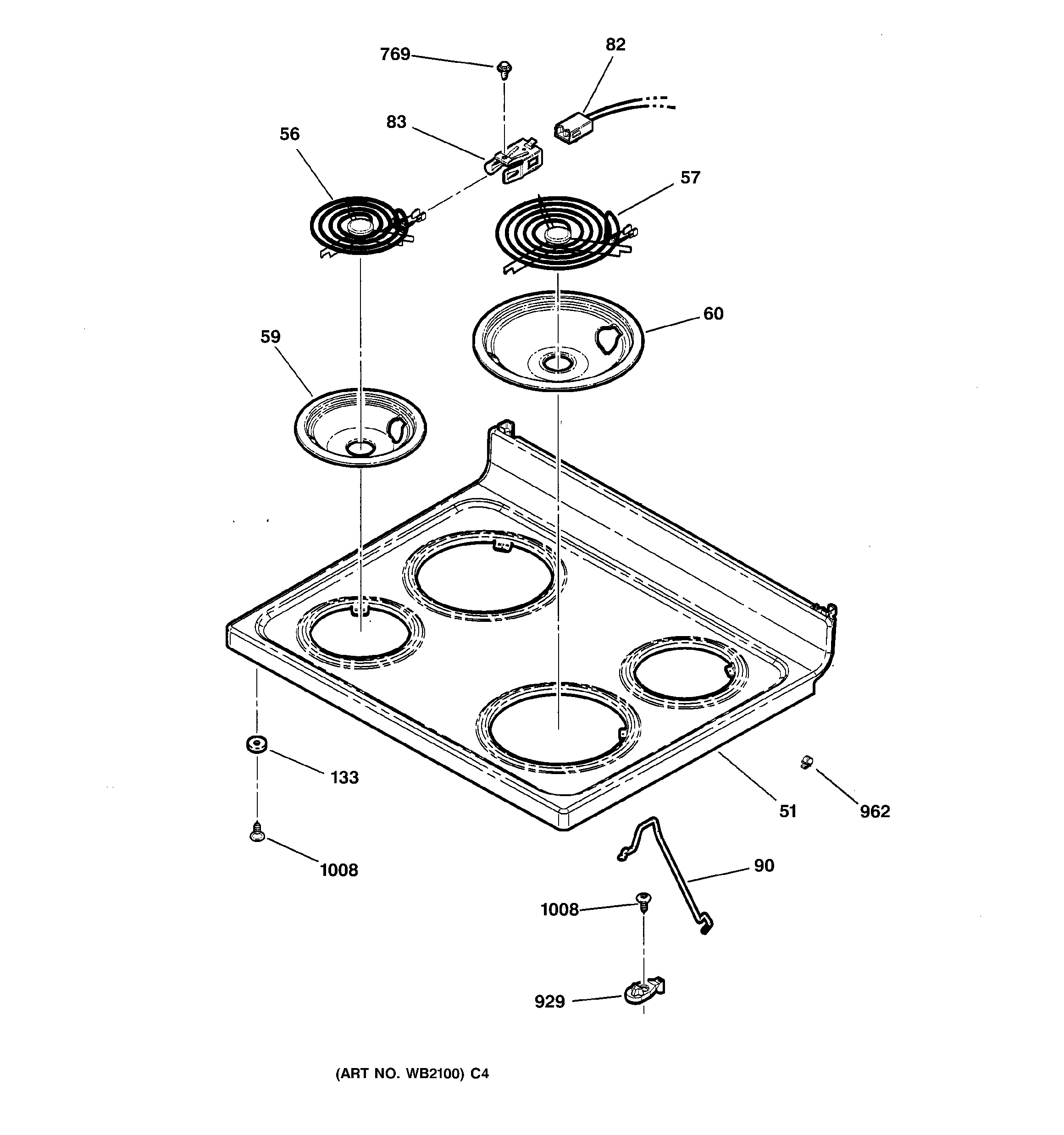 GE JBP30WXB4WW cooktop diagram