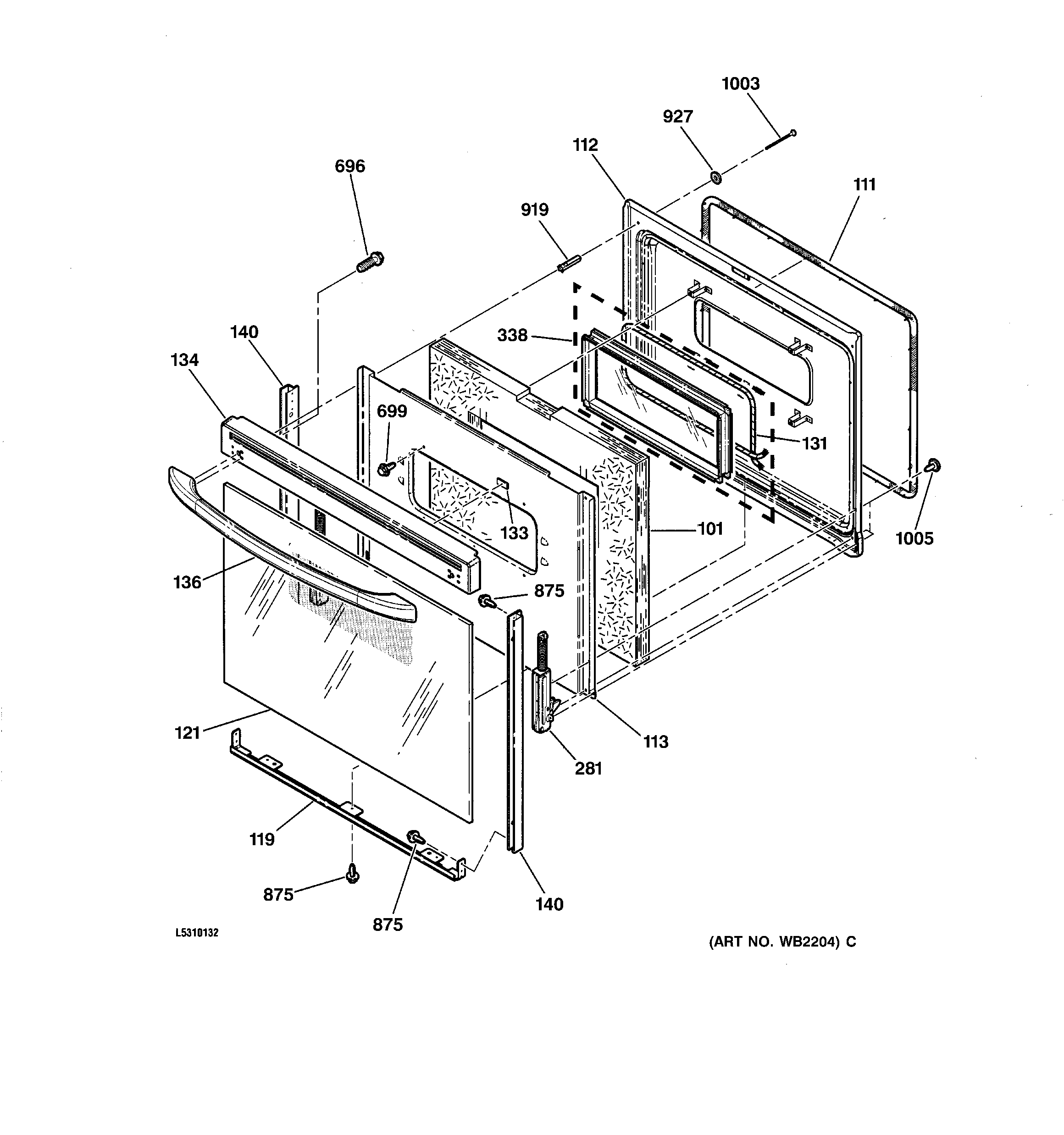 GE JBP30WXB4WW oven door diagram