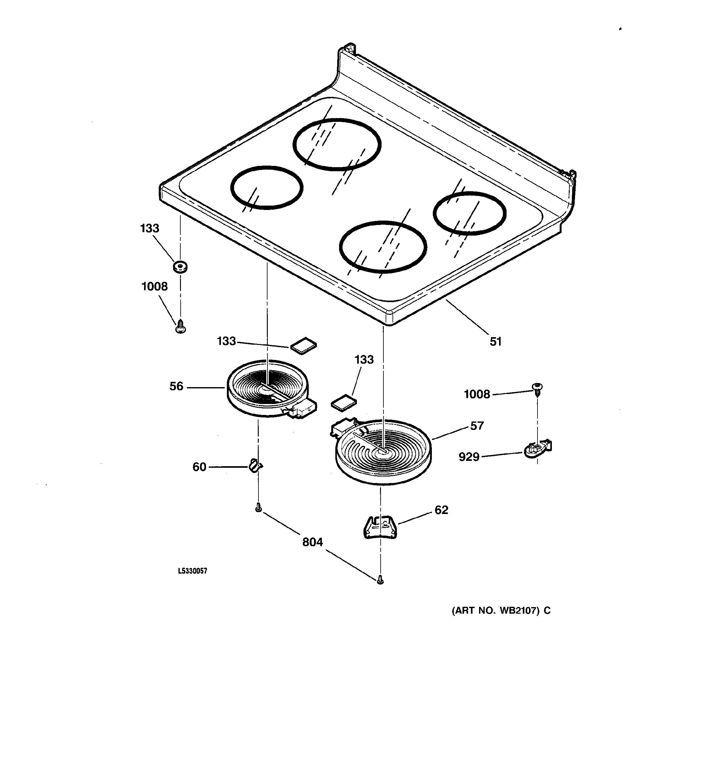 GE EER2000C04BB cooktop diagram