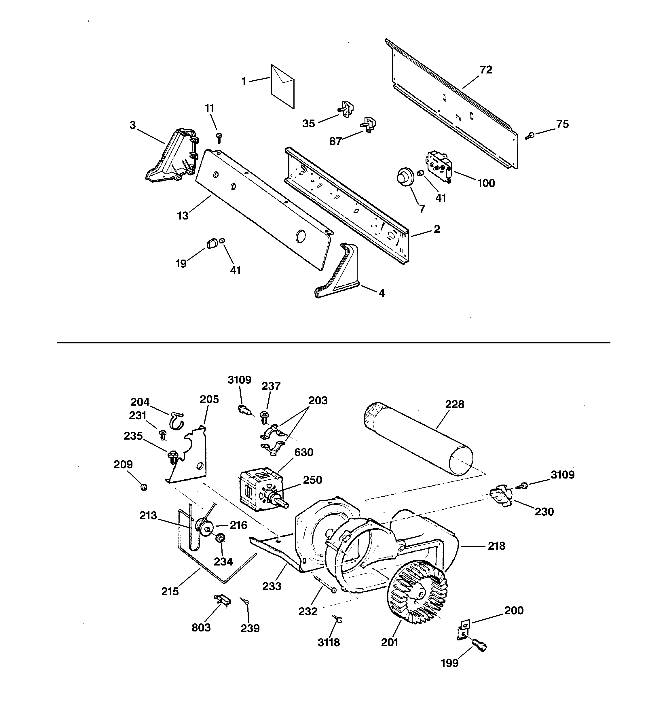 GE DHSR333GV2WB backsplash, blower & motor diagram