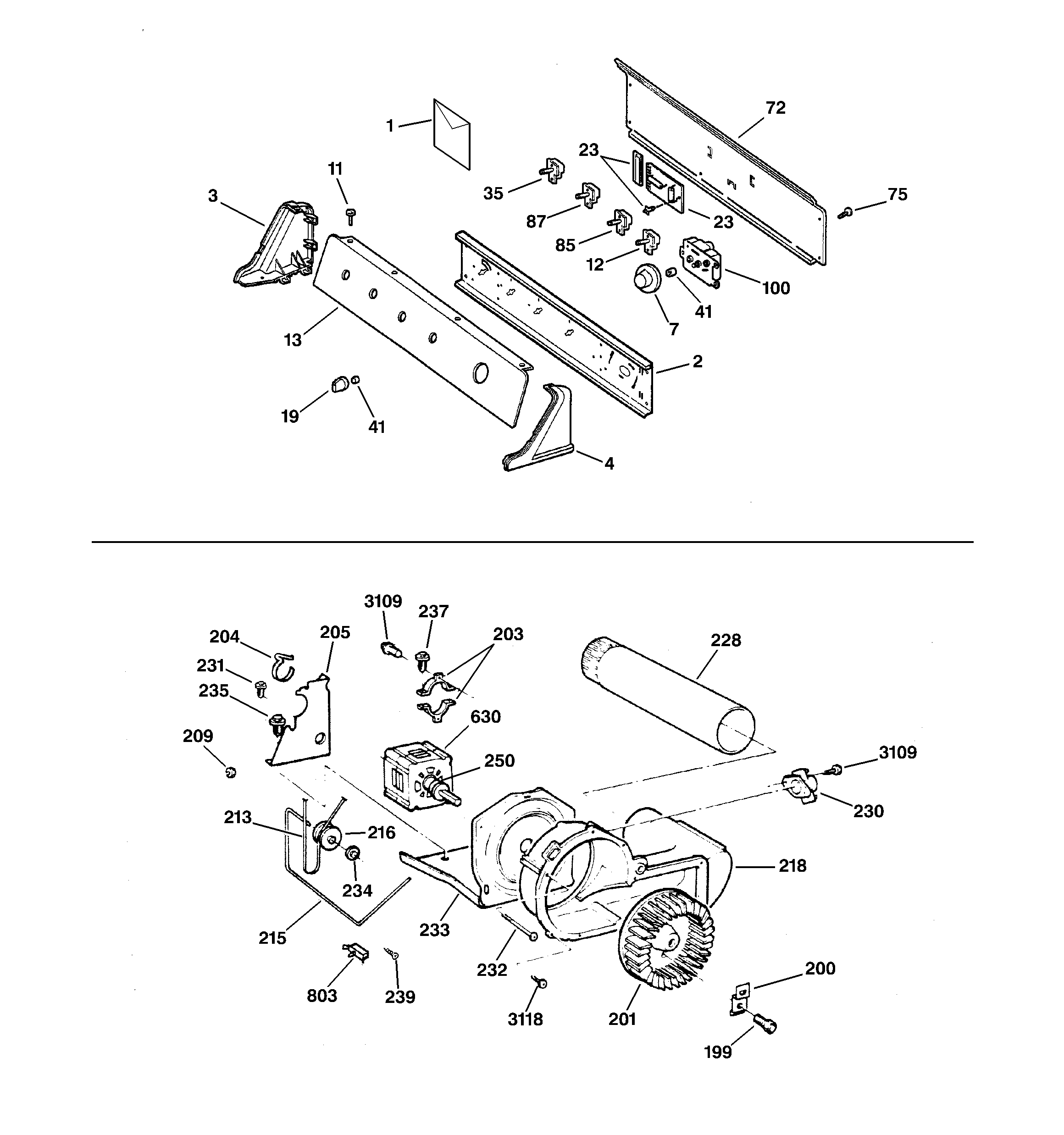 GE DWSR475GY2WW backsplash, blower & motor diagram