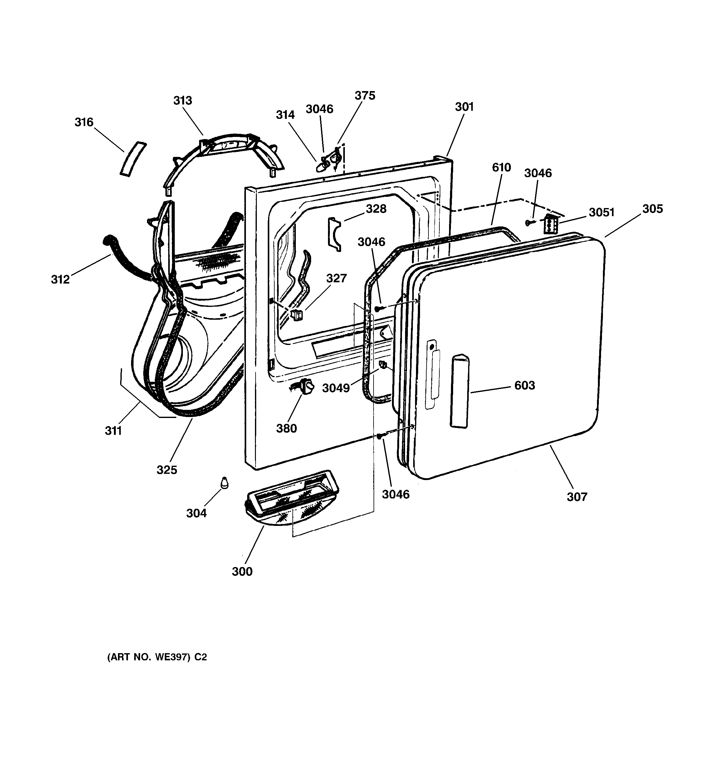 GE DWSR485GA1WW front panel & door diagram