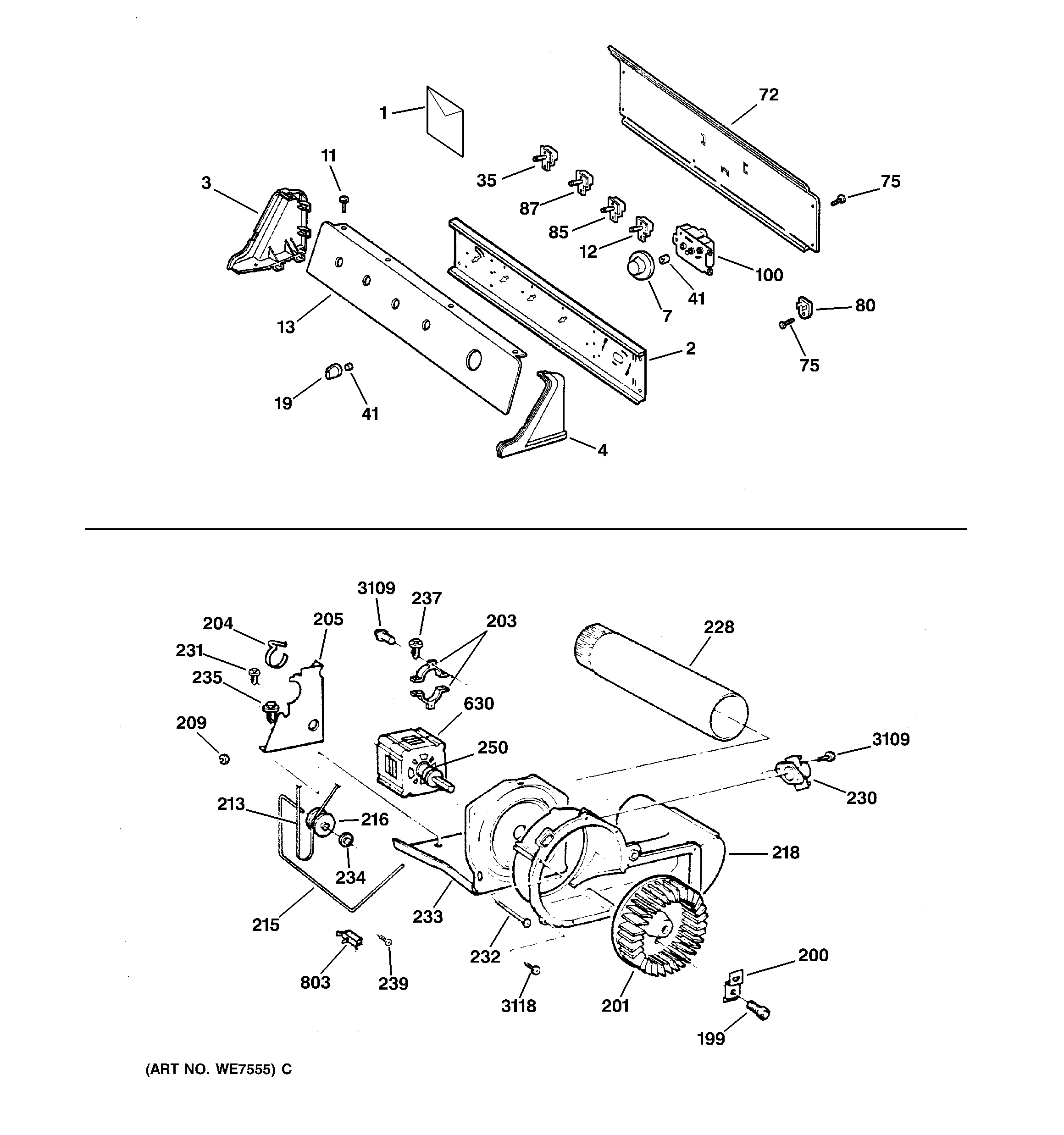 GE DCSR483EA1AA backsplash, blower & motor diagram