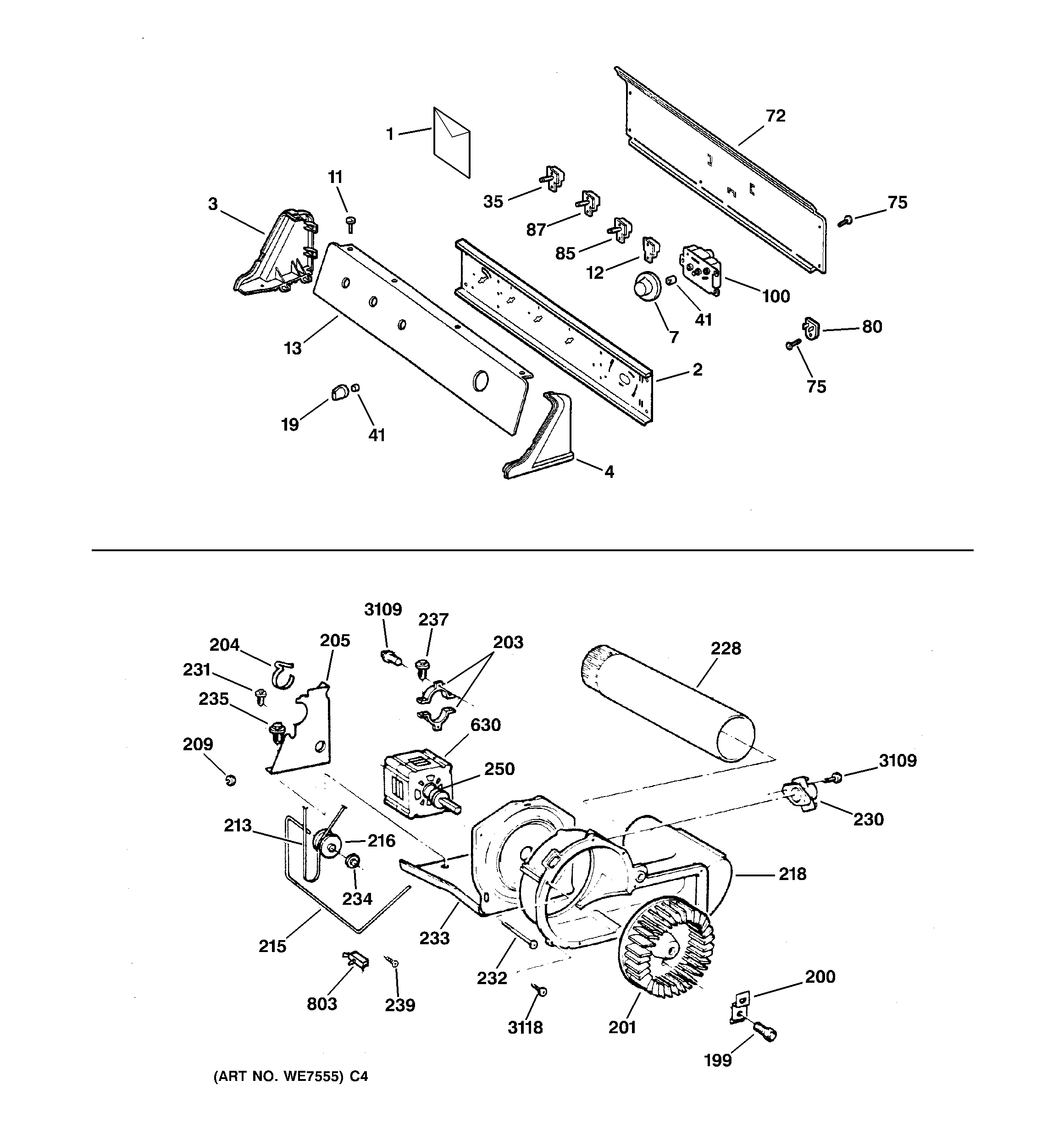 GE DNXR473EW2WW backsplash, blower & motor diagram