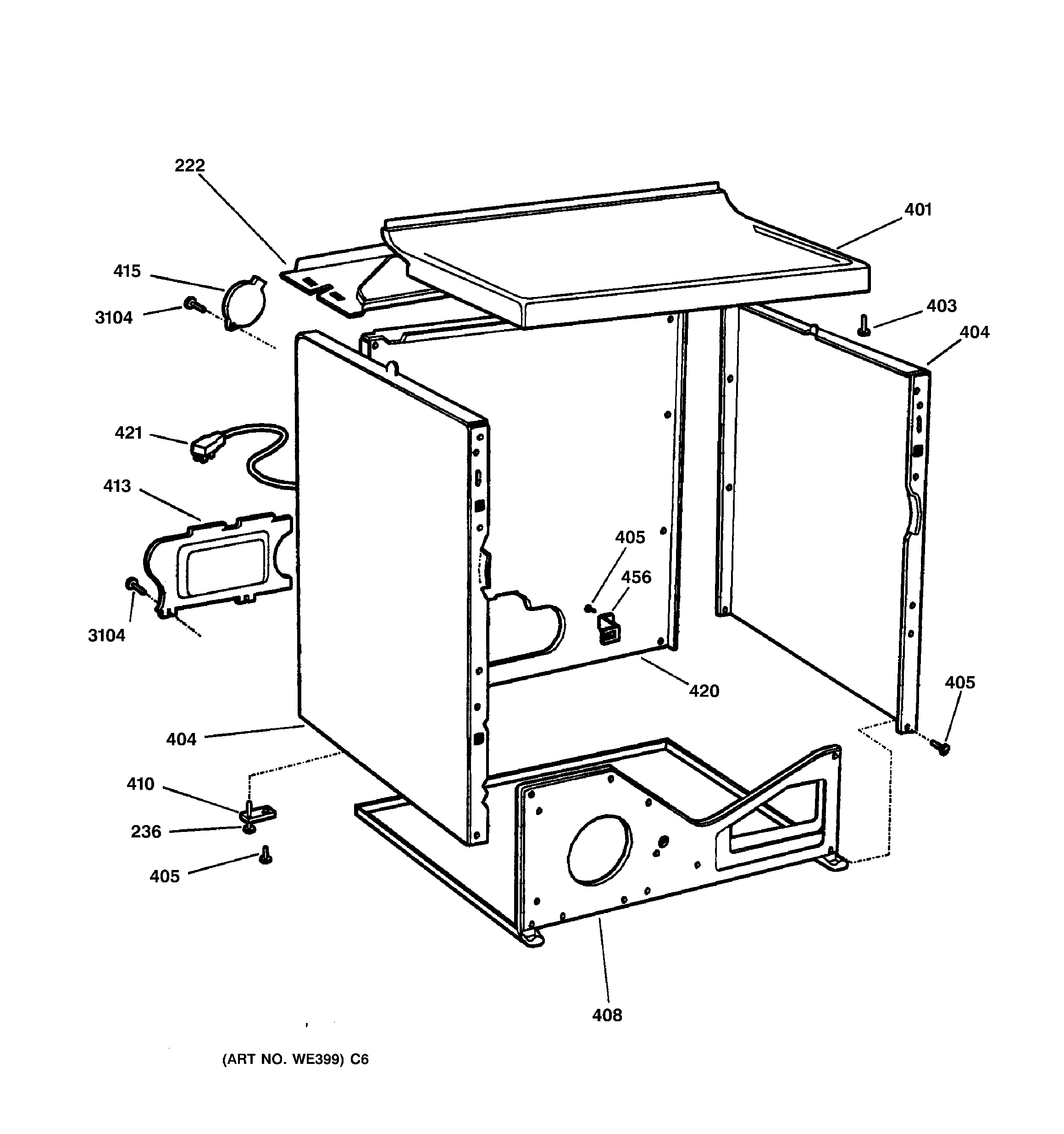 GE DPXR473GW0AA cabinet diagram