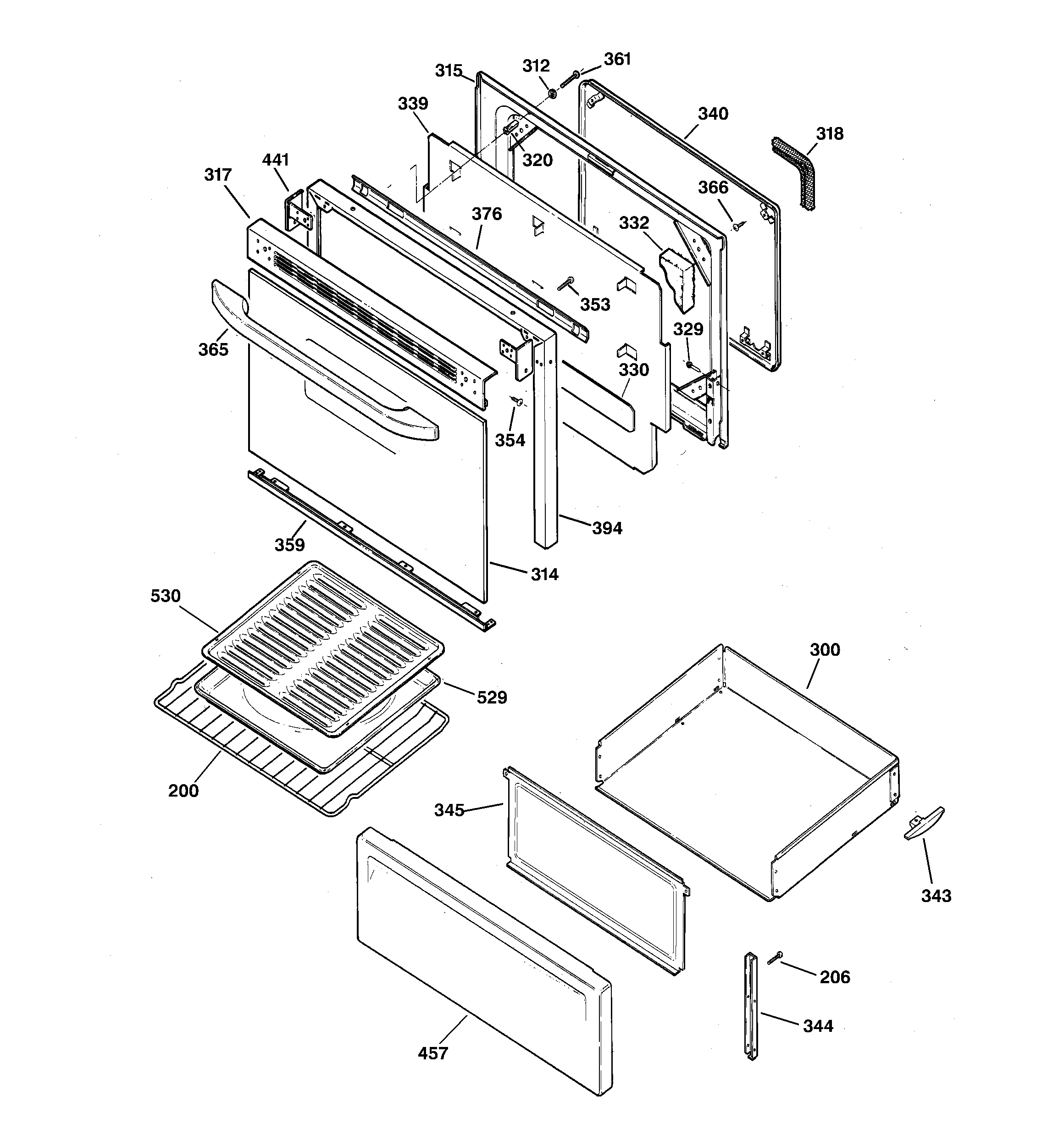 GE JBP21WC1WW door & drawer parts diagram