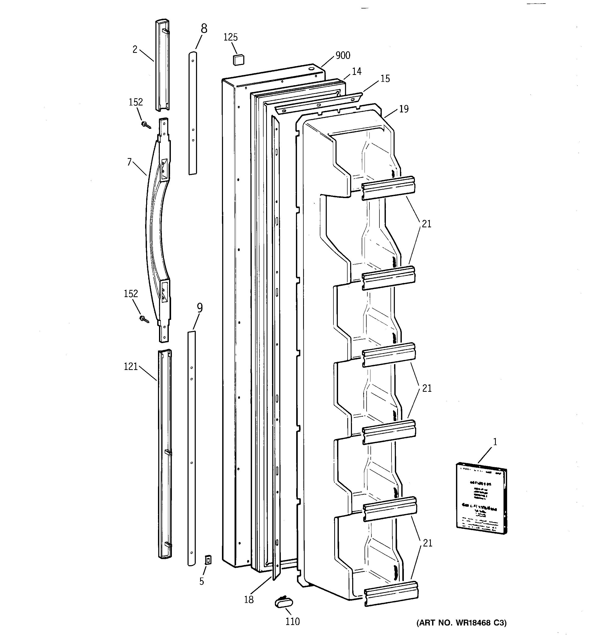 GE TFX25PADABB freezer door diagram