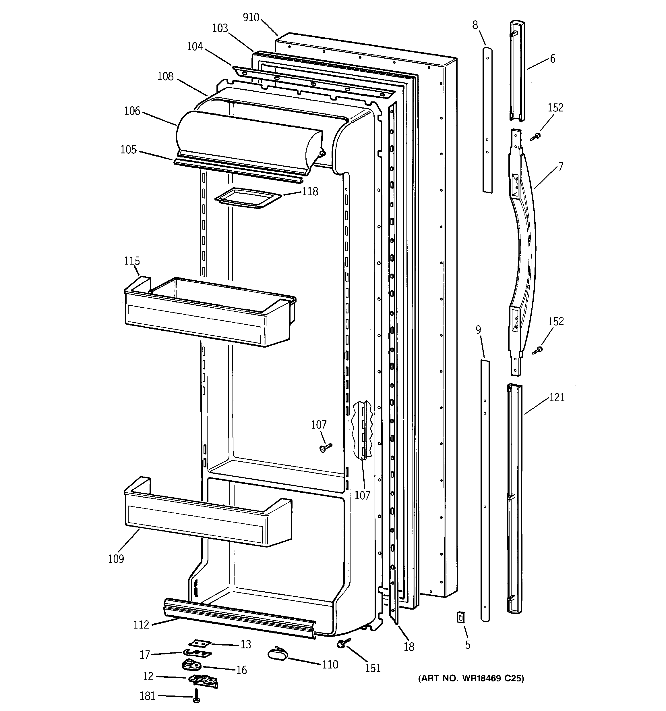 GE TFX25PADABB fresh food door diagram