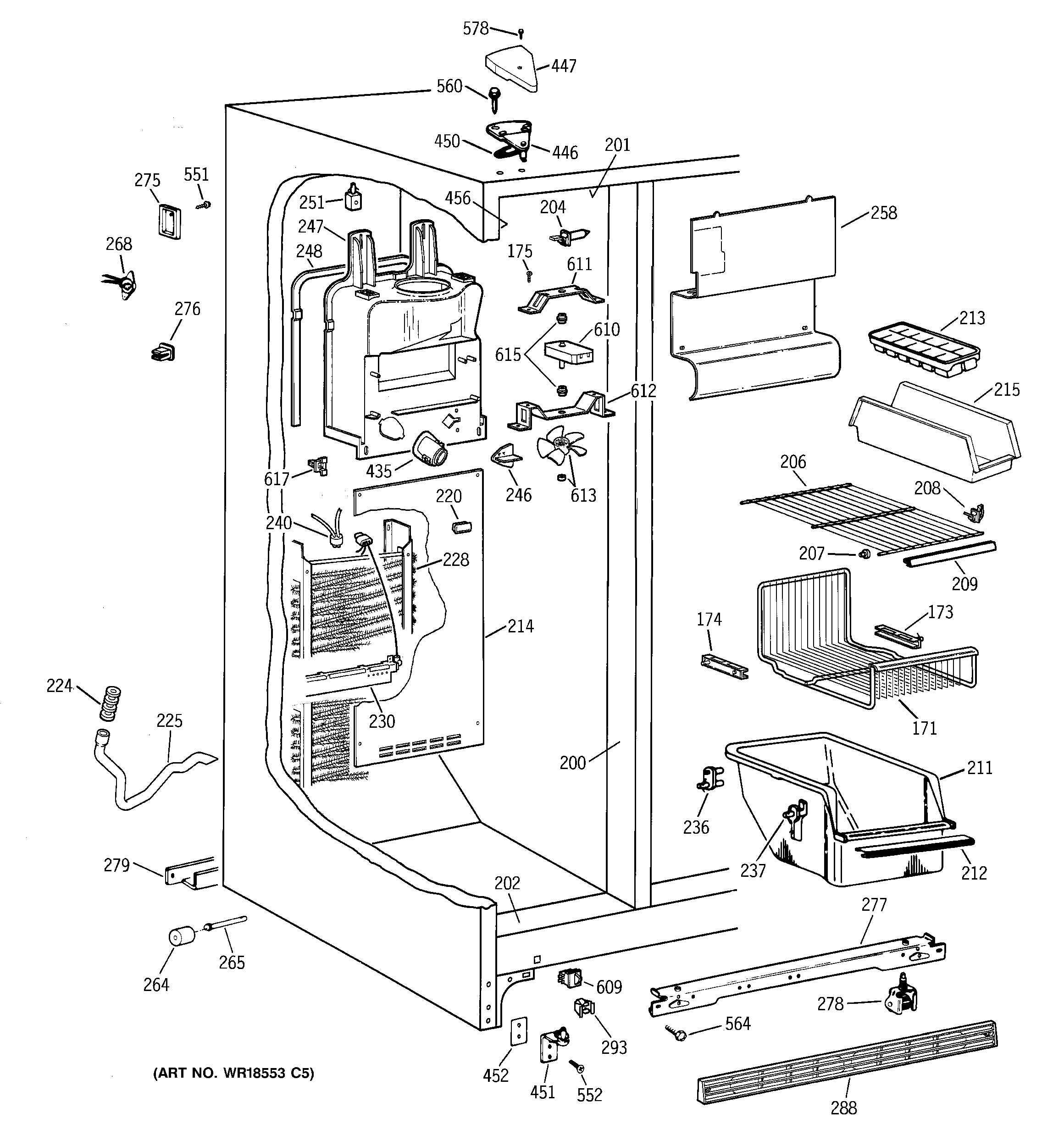 GE TFX25PADABB freezer section diagram