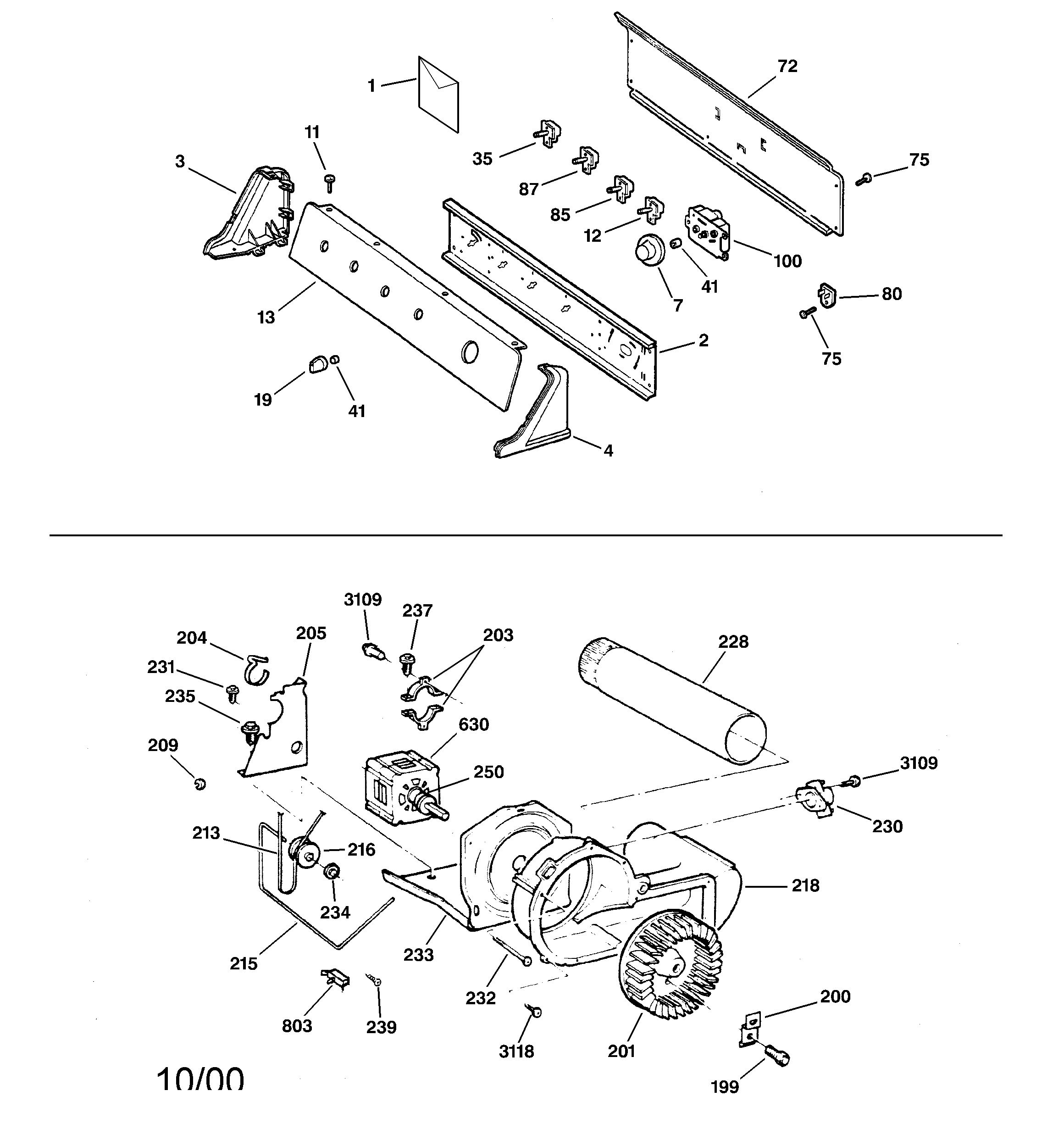 GE DWXR483EA0AA backsplash, blower & motor diagram