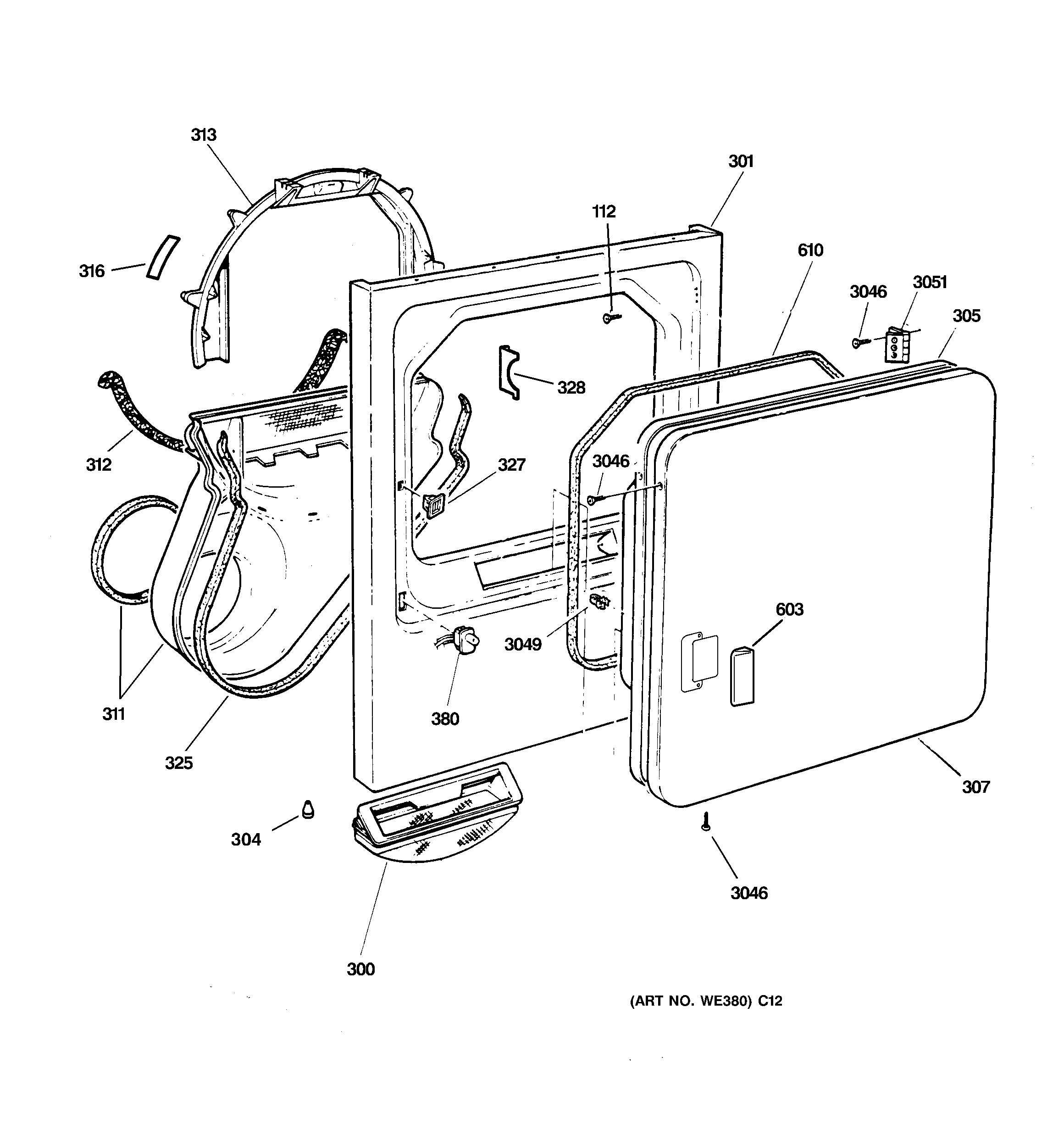 GE DWXR483GA0WW front panel & door diagram