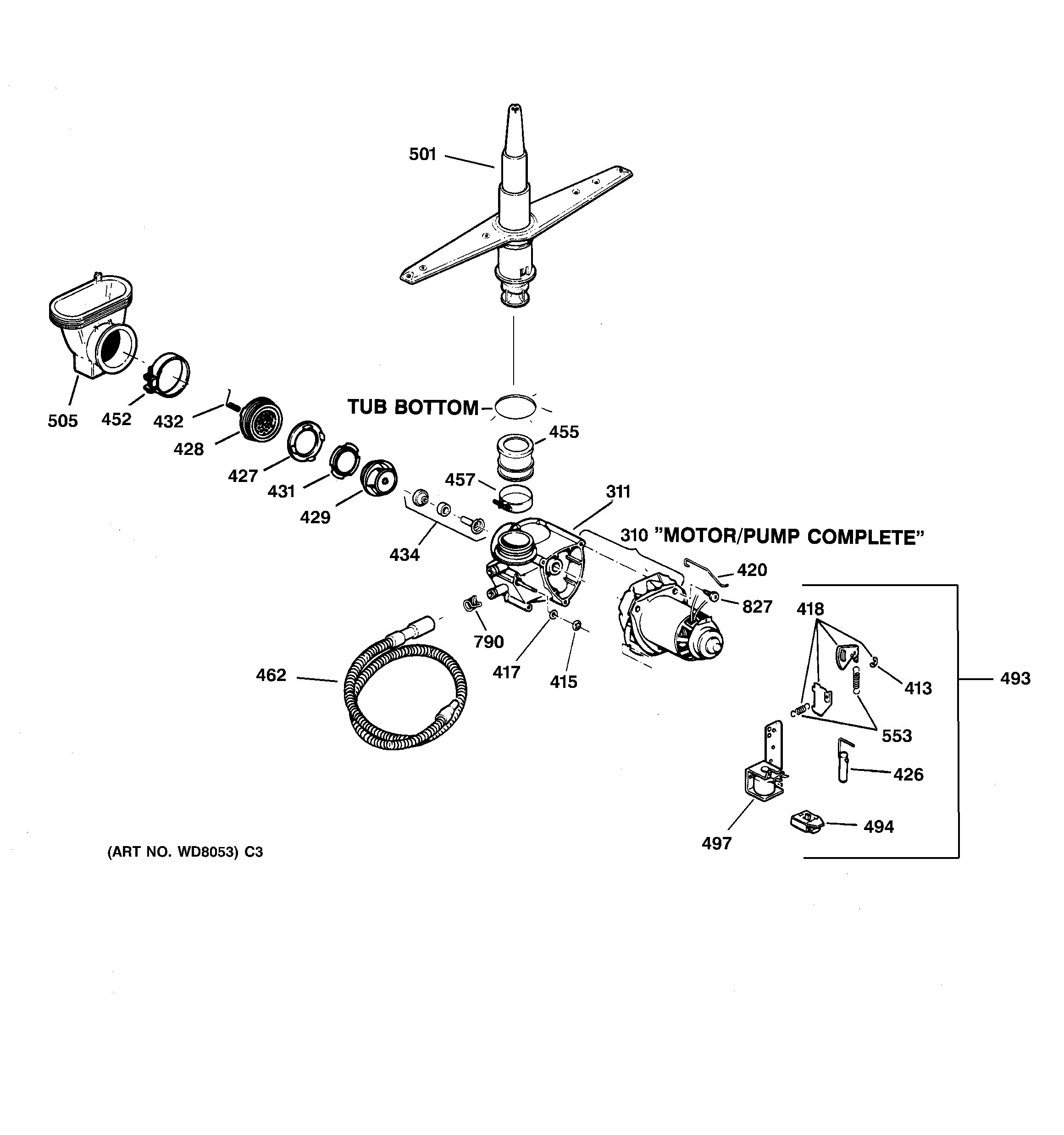 GE GSD1103F00WW motor-pump mechanism diagram