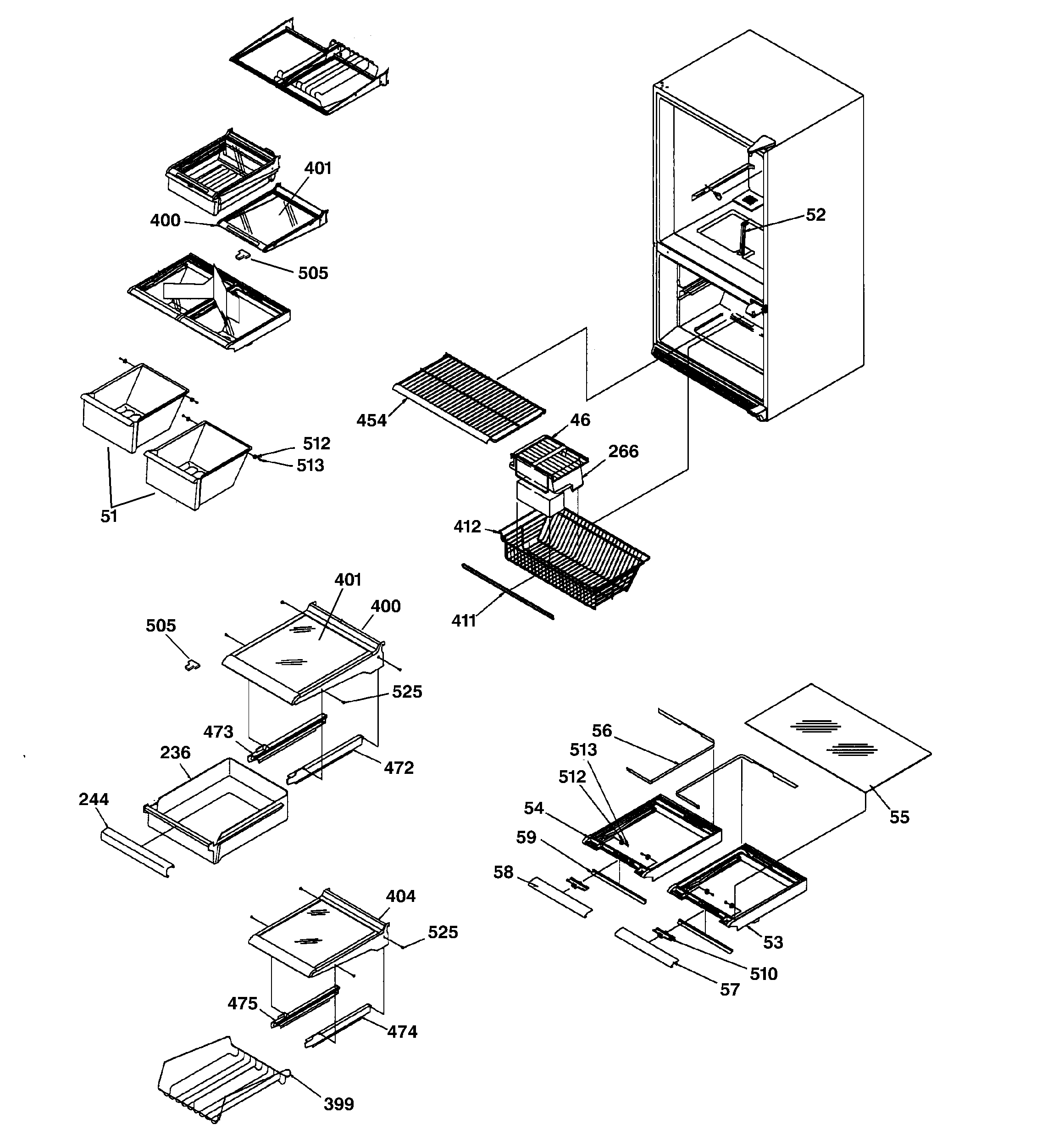 GE TCX22PACCWW shelving assemblies diagram