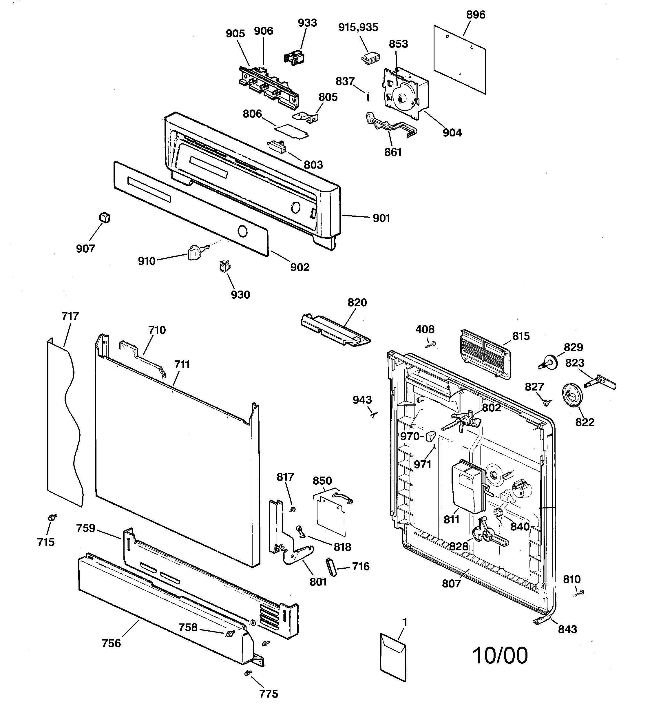 GE GSDL622F00BB escutcheon & door assembly diagram