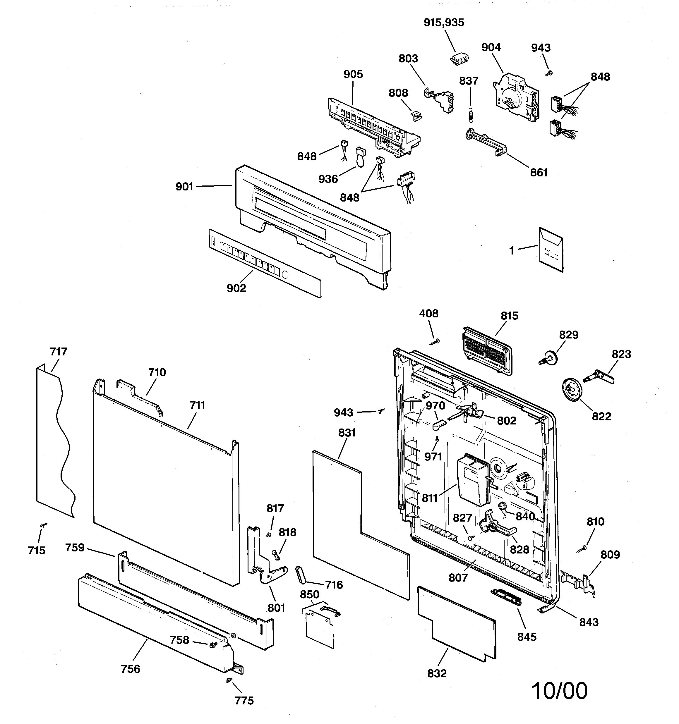 GE GHD5015F00AA escutcheon & door assembly diagram