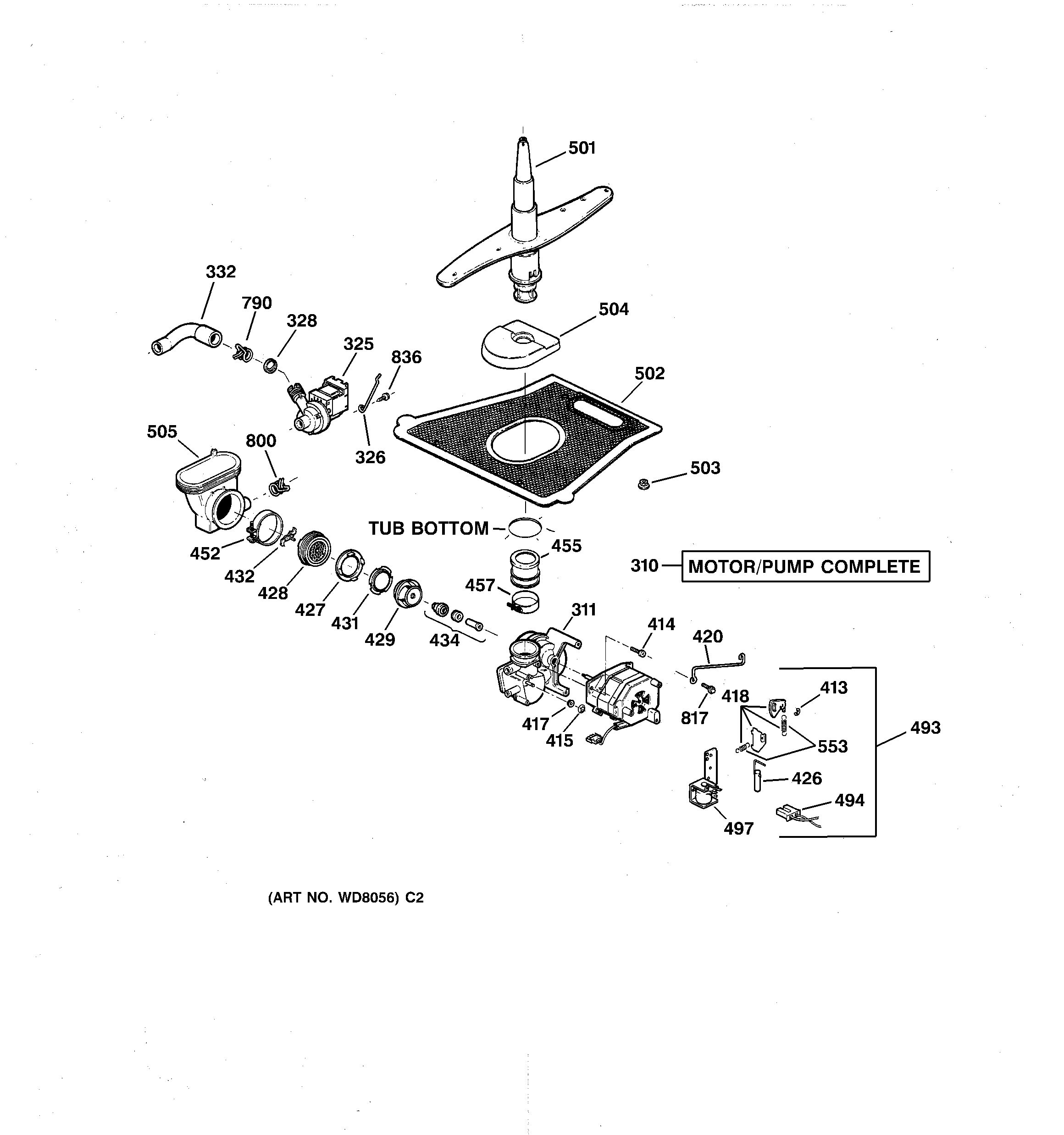 GE GHD5015F00AA motor-pump mechanism diagram