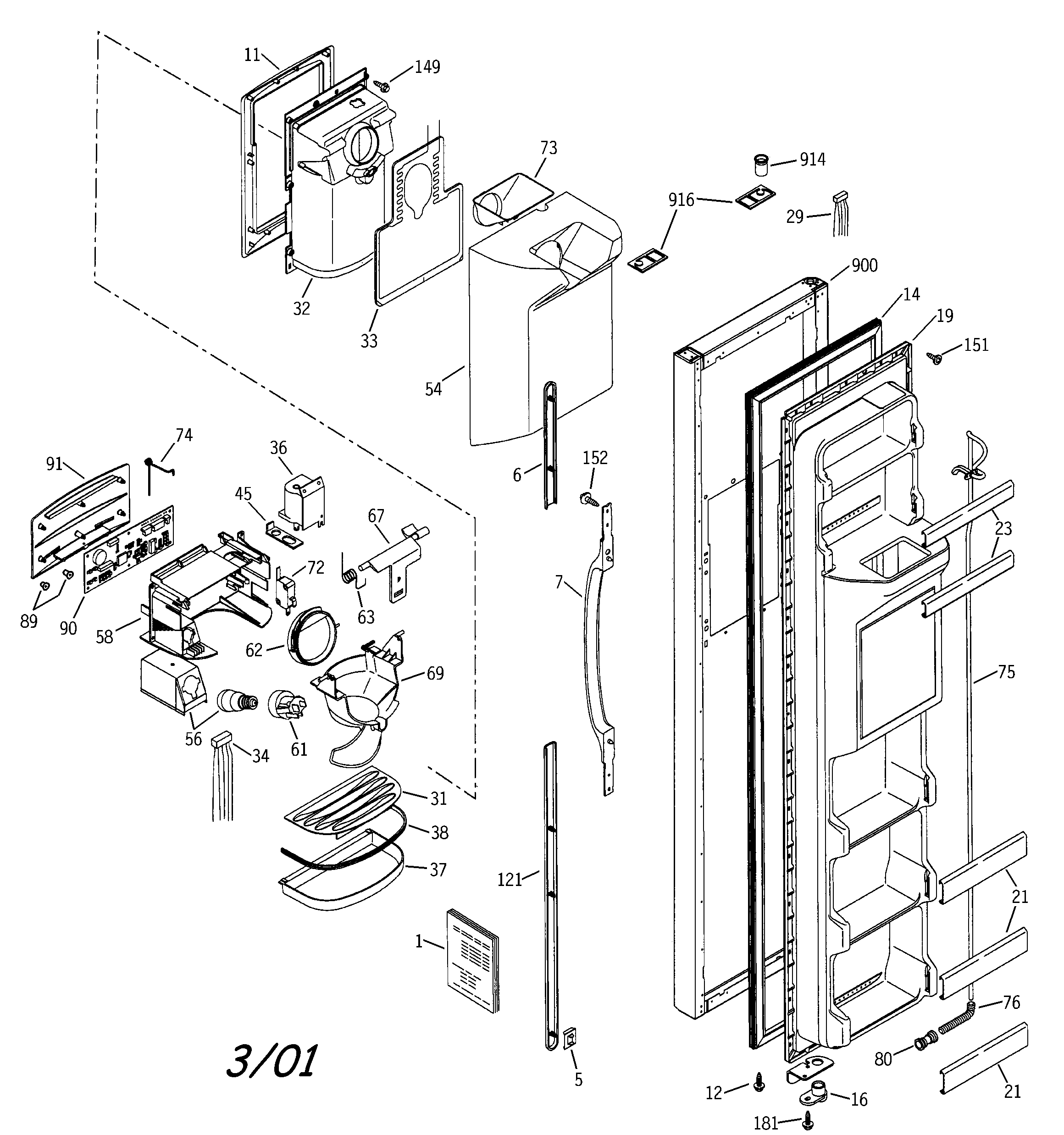 GE GSS22JEMAWW freezer door diagram