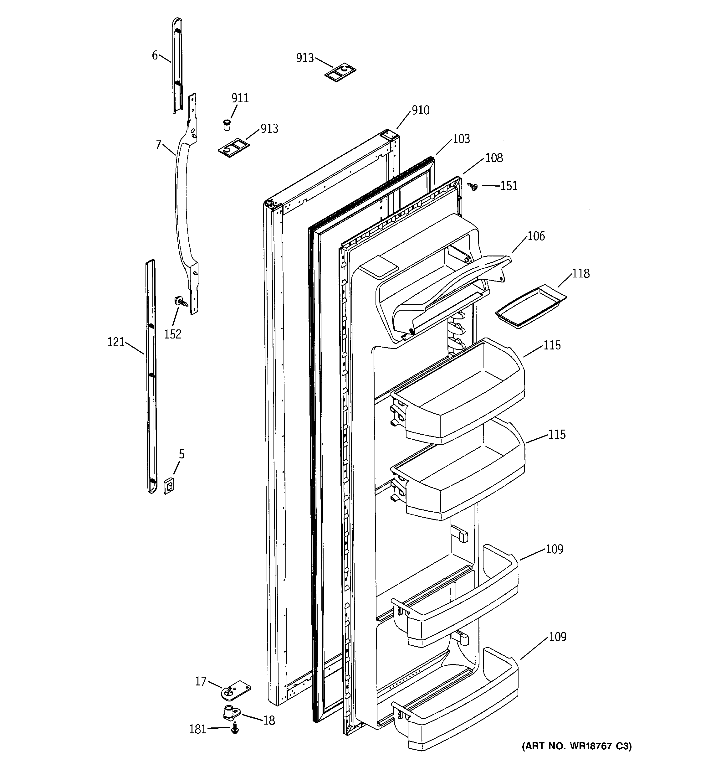 GE GSS22JEMAWW fresh food door diagram