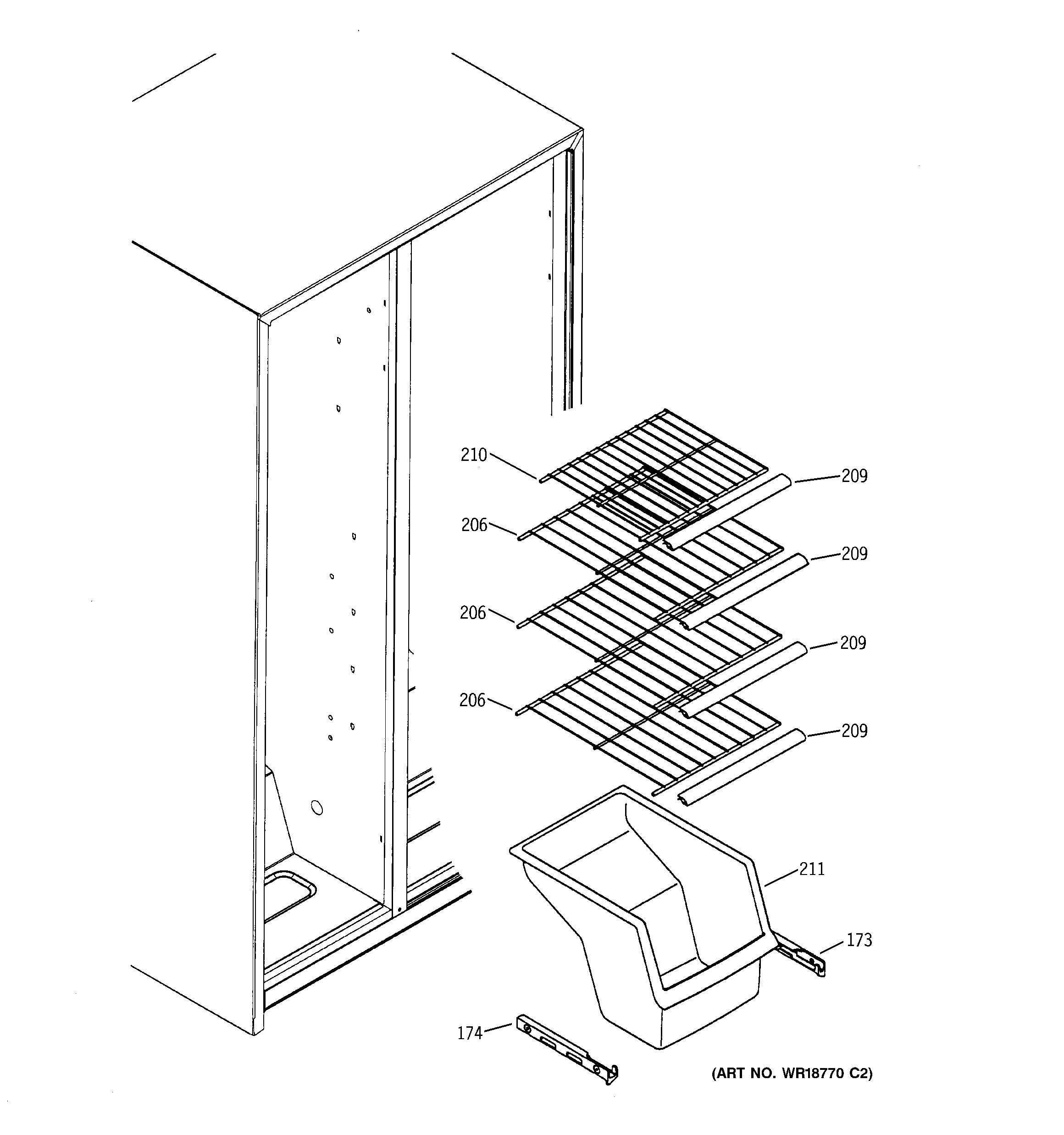 GE GSS22JEMAWW freezer shelves diagram