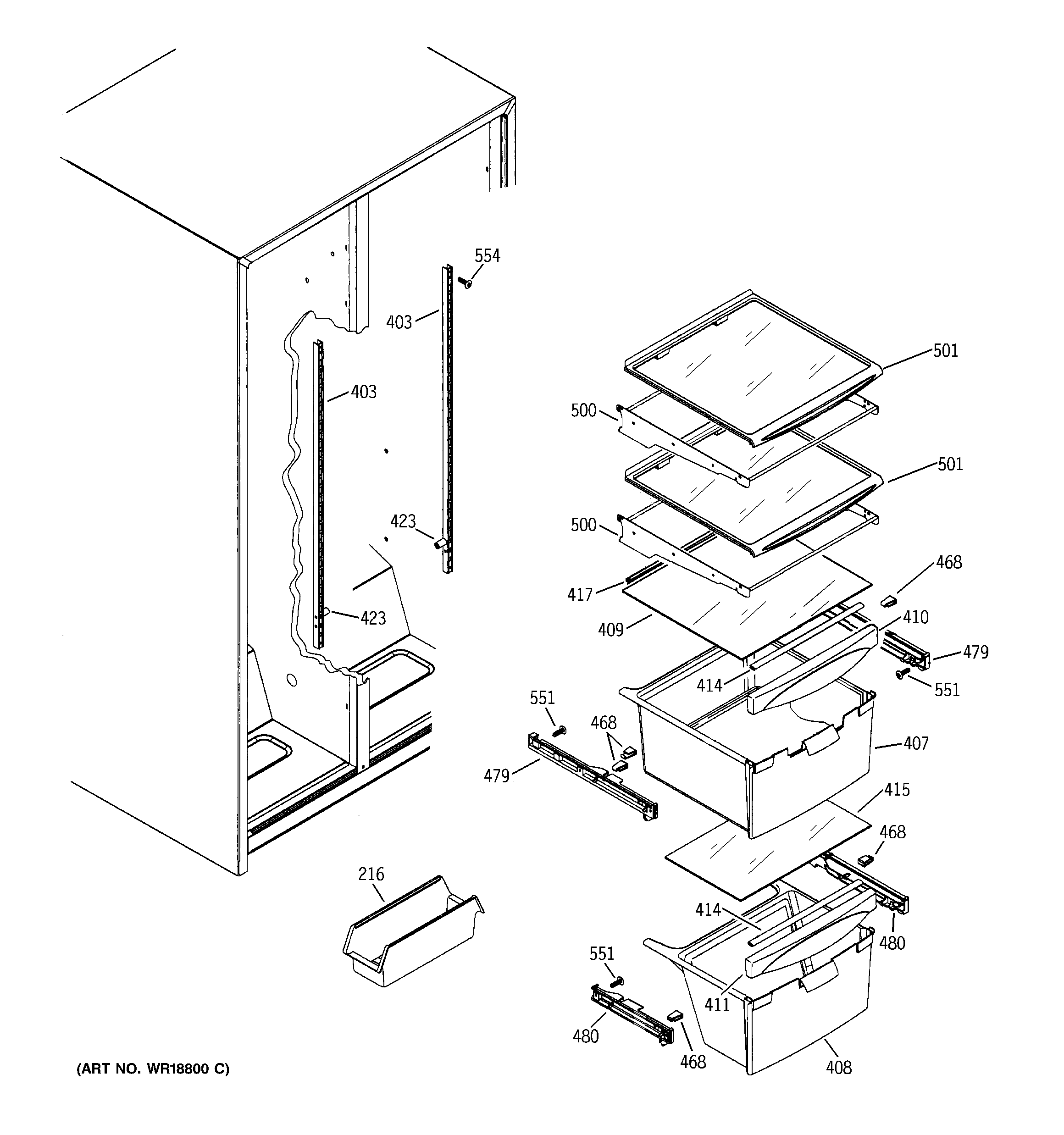 GE GSS22JEMAWW fresh food shelves diagram